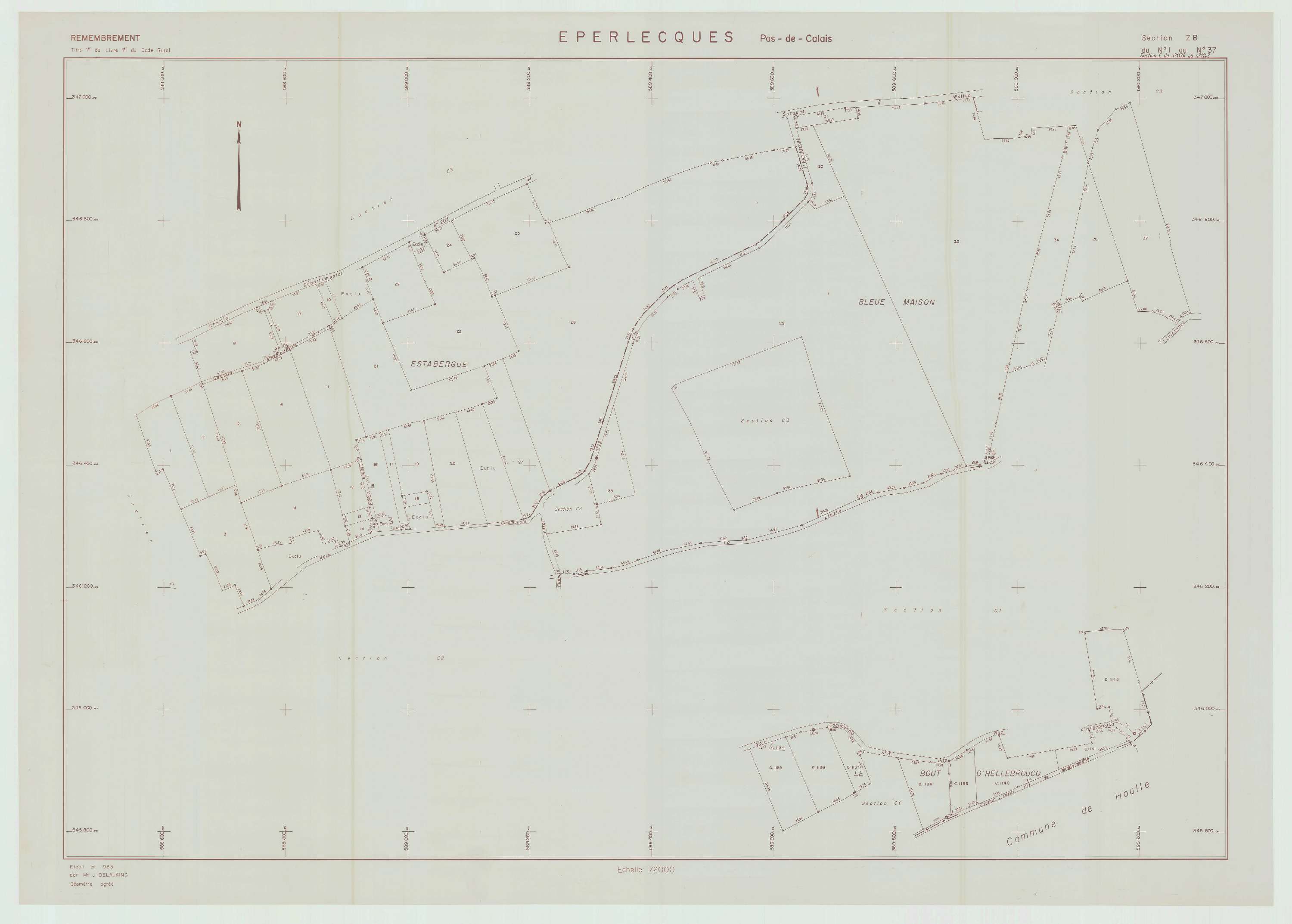 Éperlecques - Plan de remembrement : section ZB.