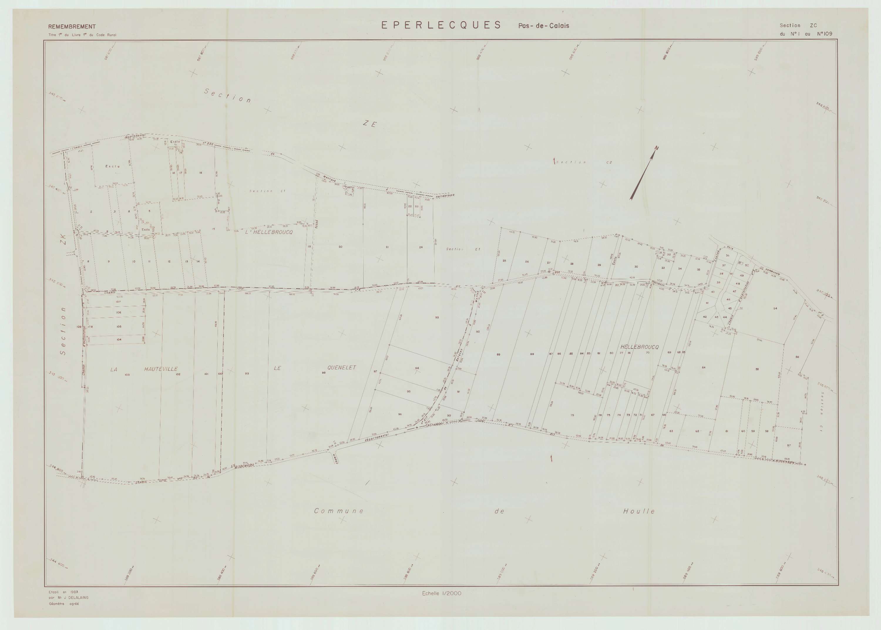 Éperlecques - Plan de remembrement : section ZC.