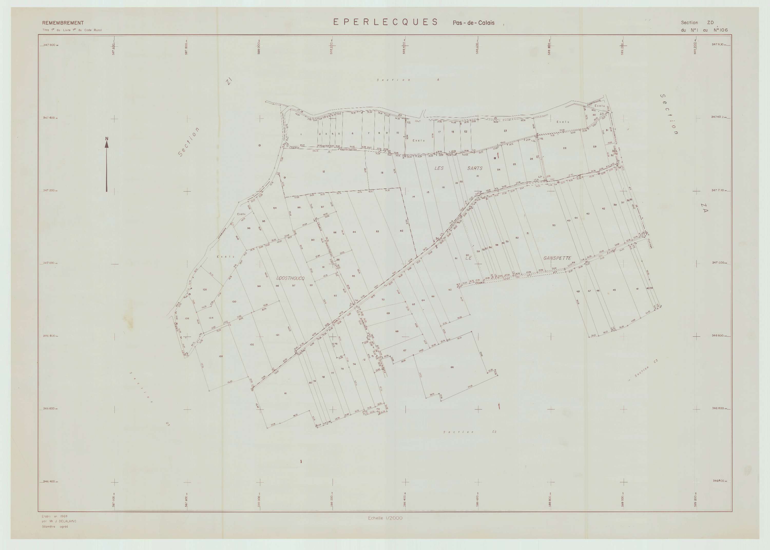 Éperlecques - Plan de remembrement : section ZD.