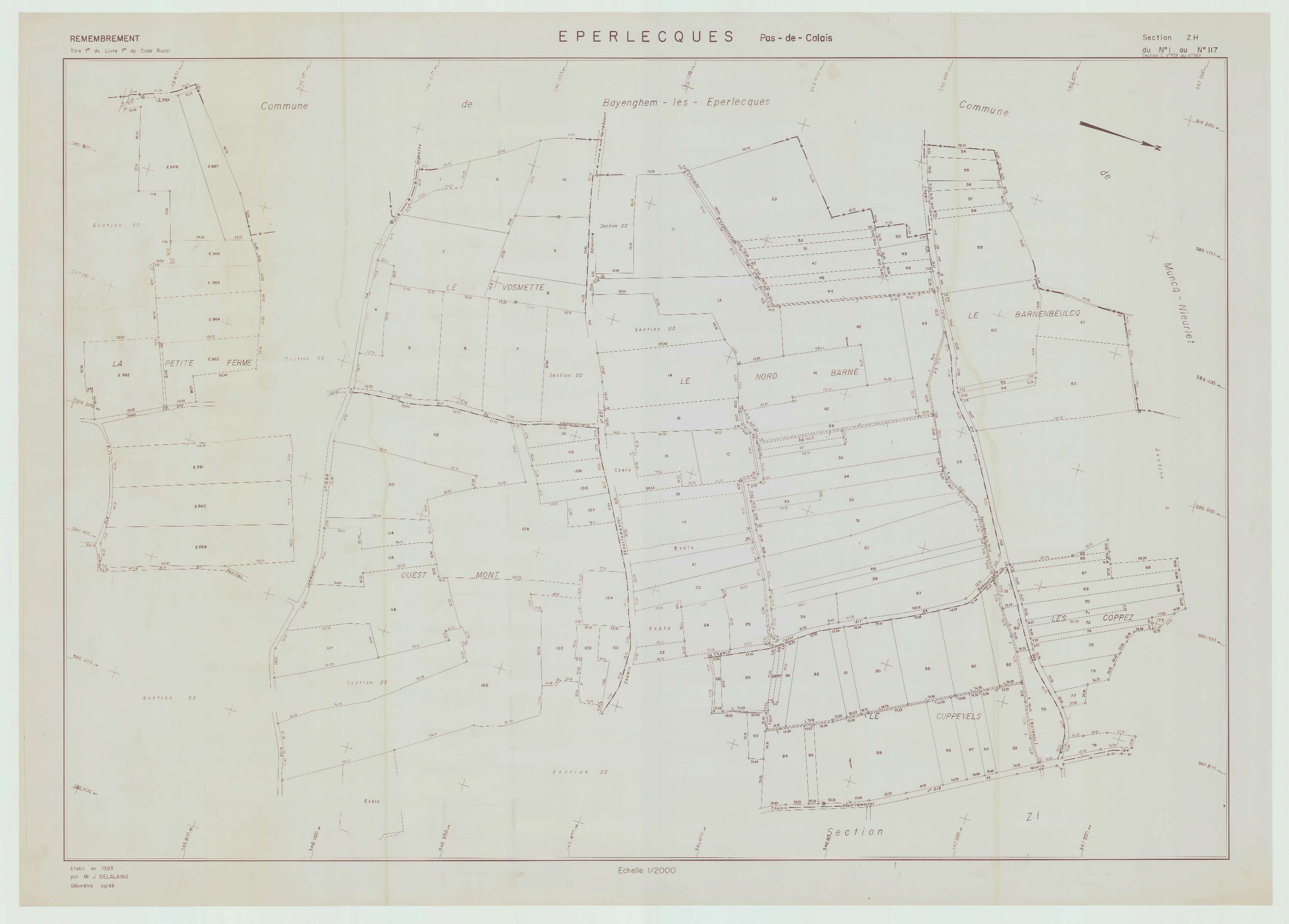 Éperlecques - Plan de remembrement : section ZH.