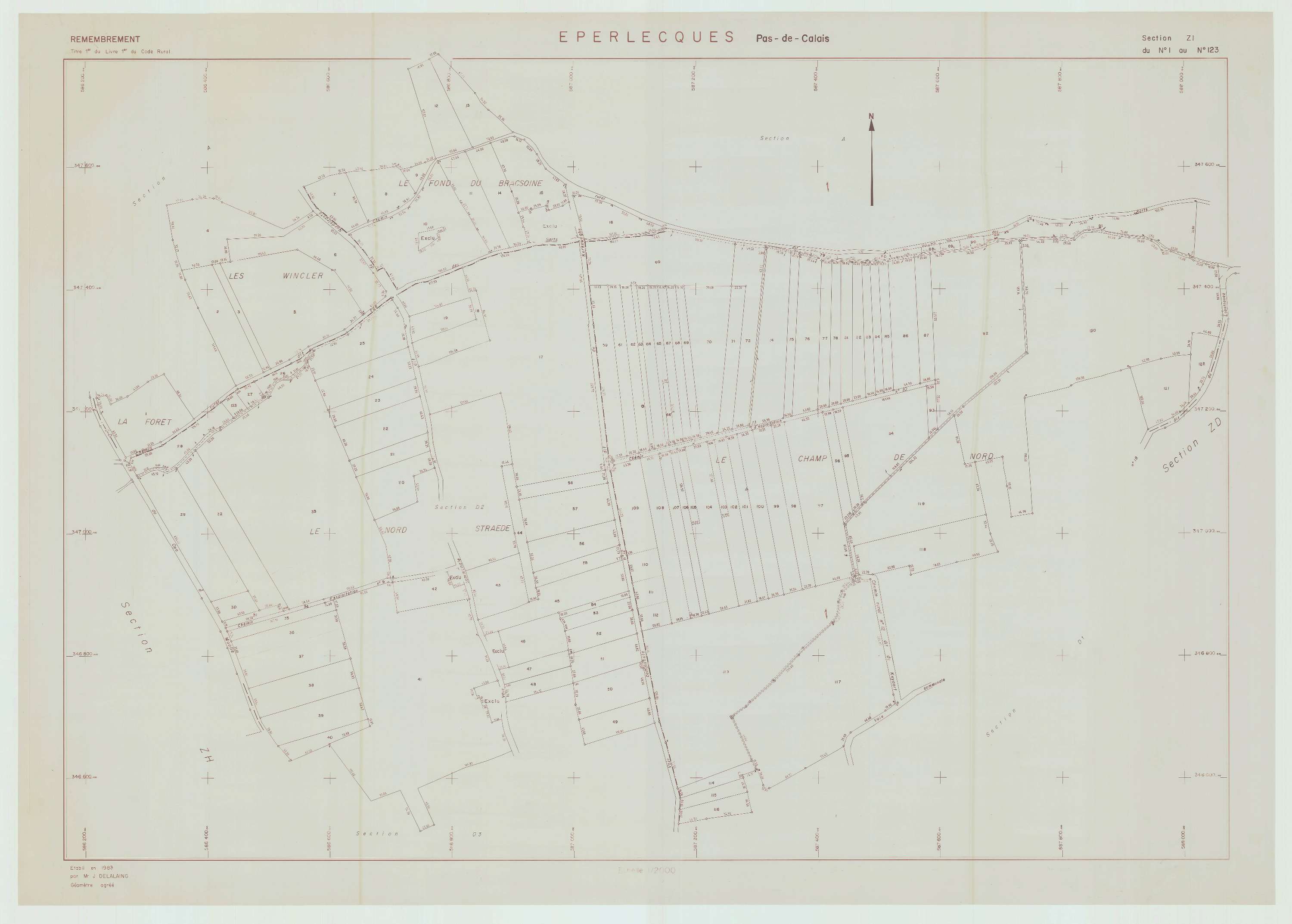 Éperlecques - Plan de remembrement : section ZI.