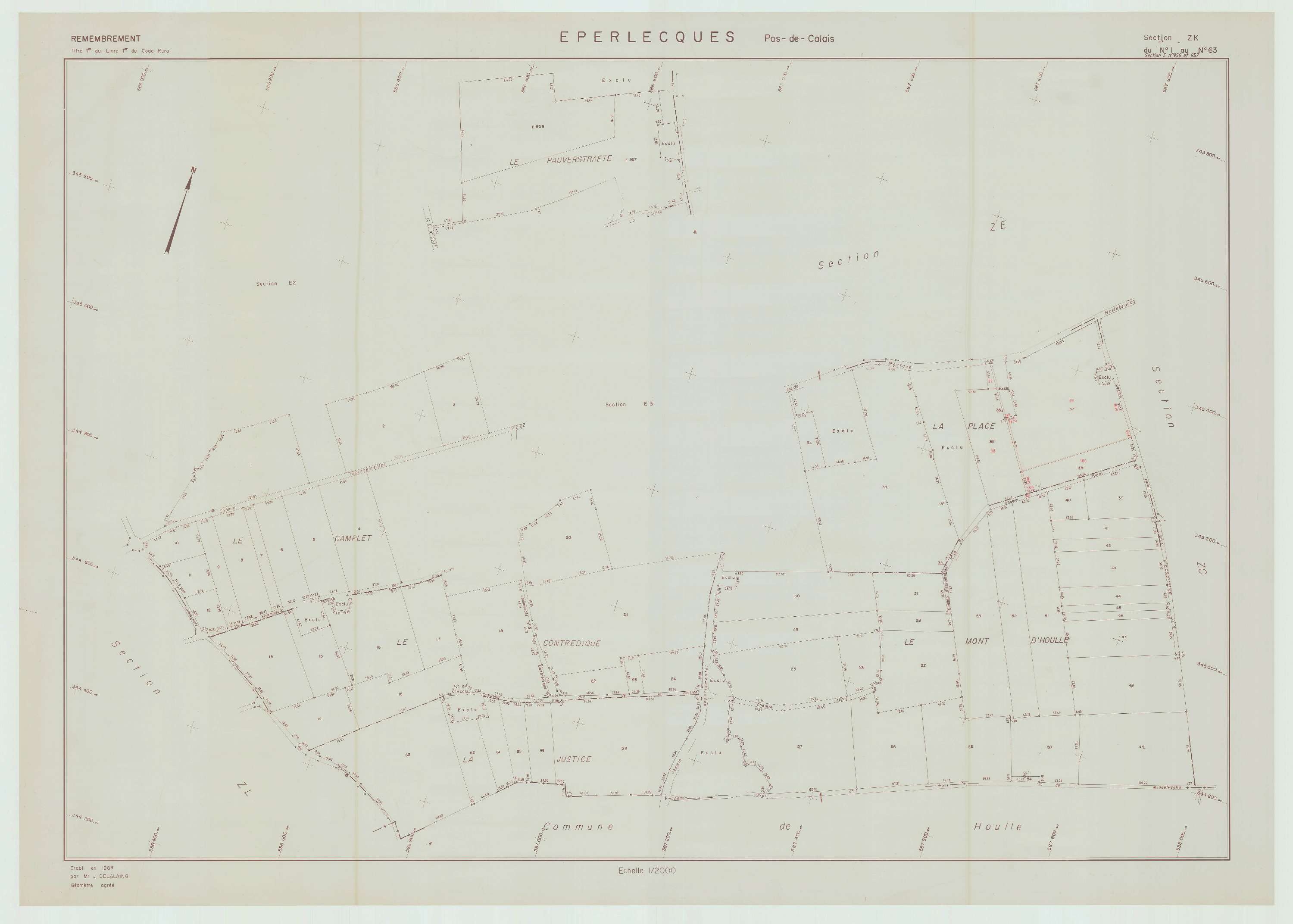 Éperlecques - Plan de remembrement : section ZK.