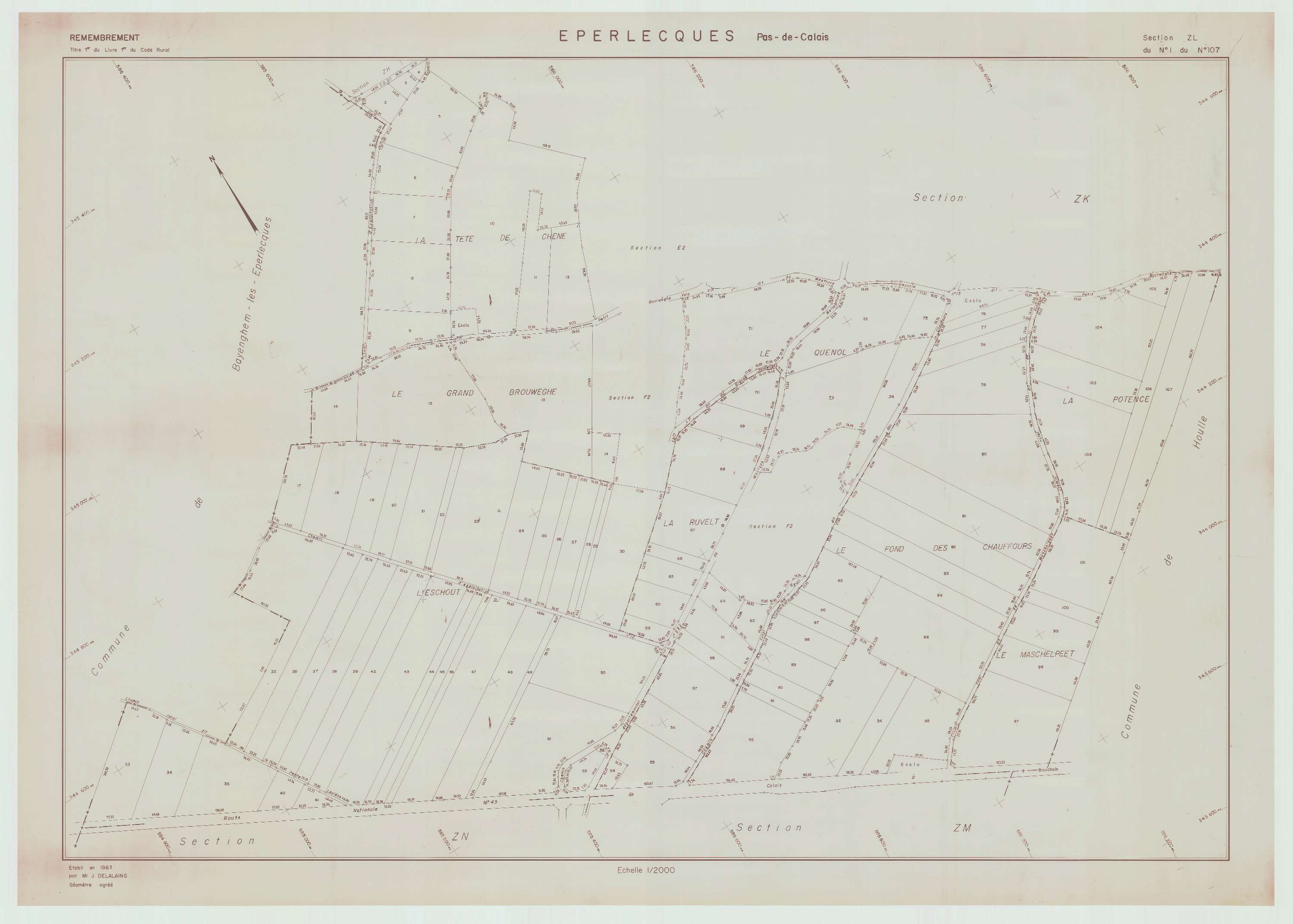 Éperlecques - Plan de remembrement : section ZL.