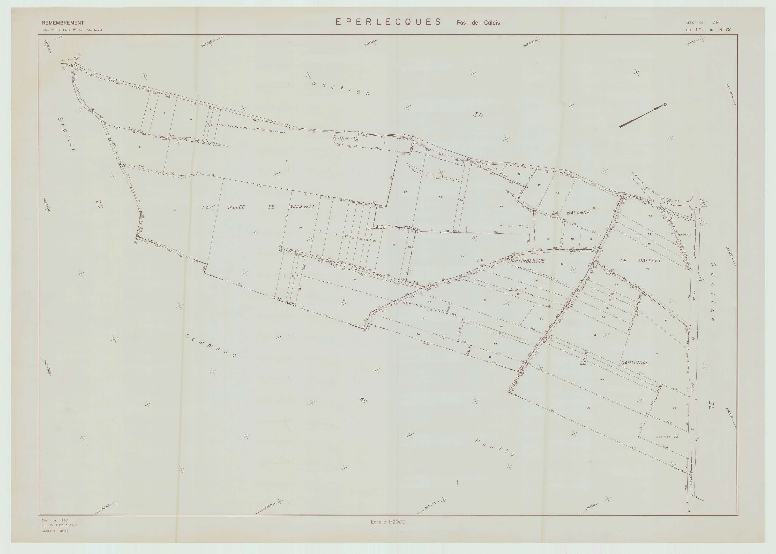 Éperlecques - Plan de remembrement : section ZM.