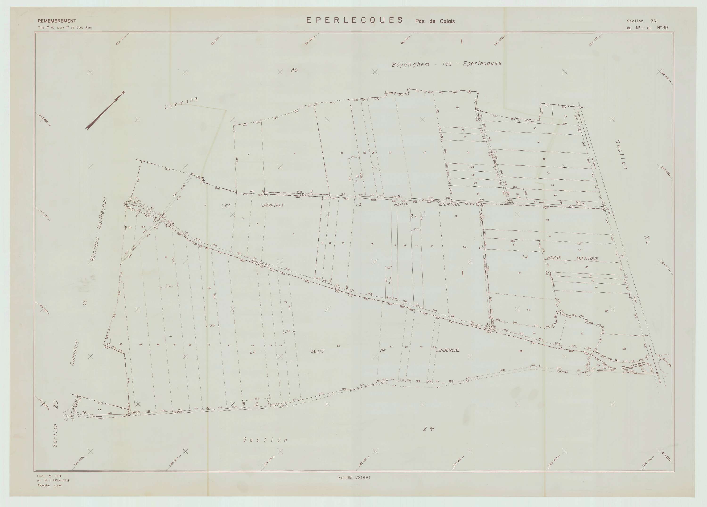 Éperlecques - Plan de remembrement : section ZN.