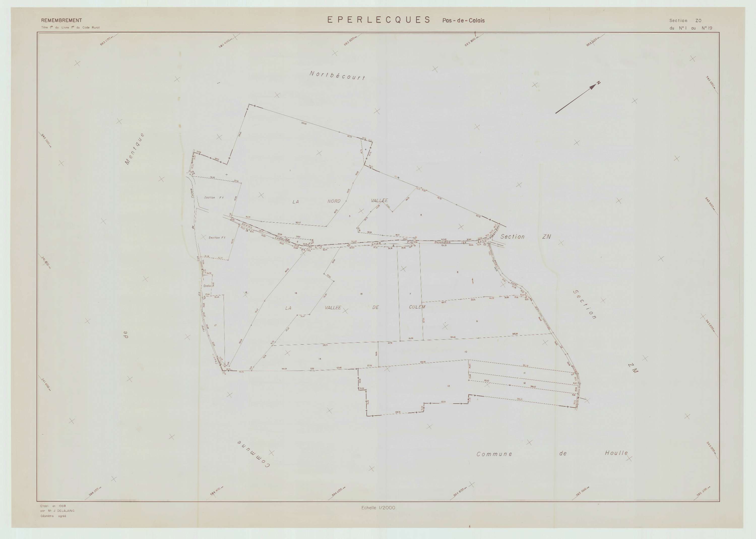 Éperlecques - Plan de remembrement : section ZO.