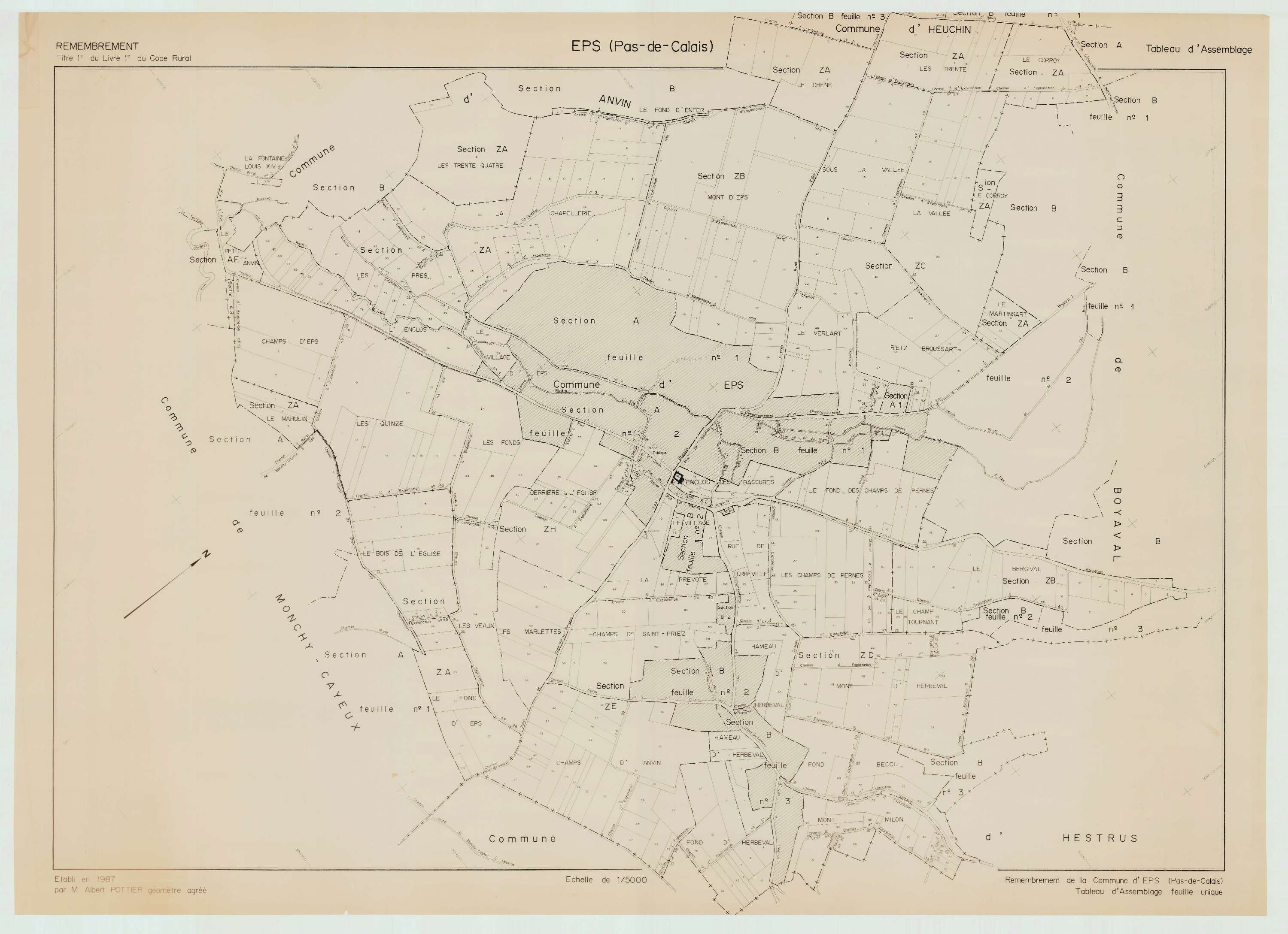 Eps - Plan cadastral : tableau d'assemblage postérieur au remembrement.