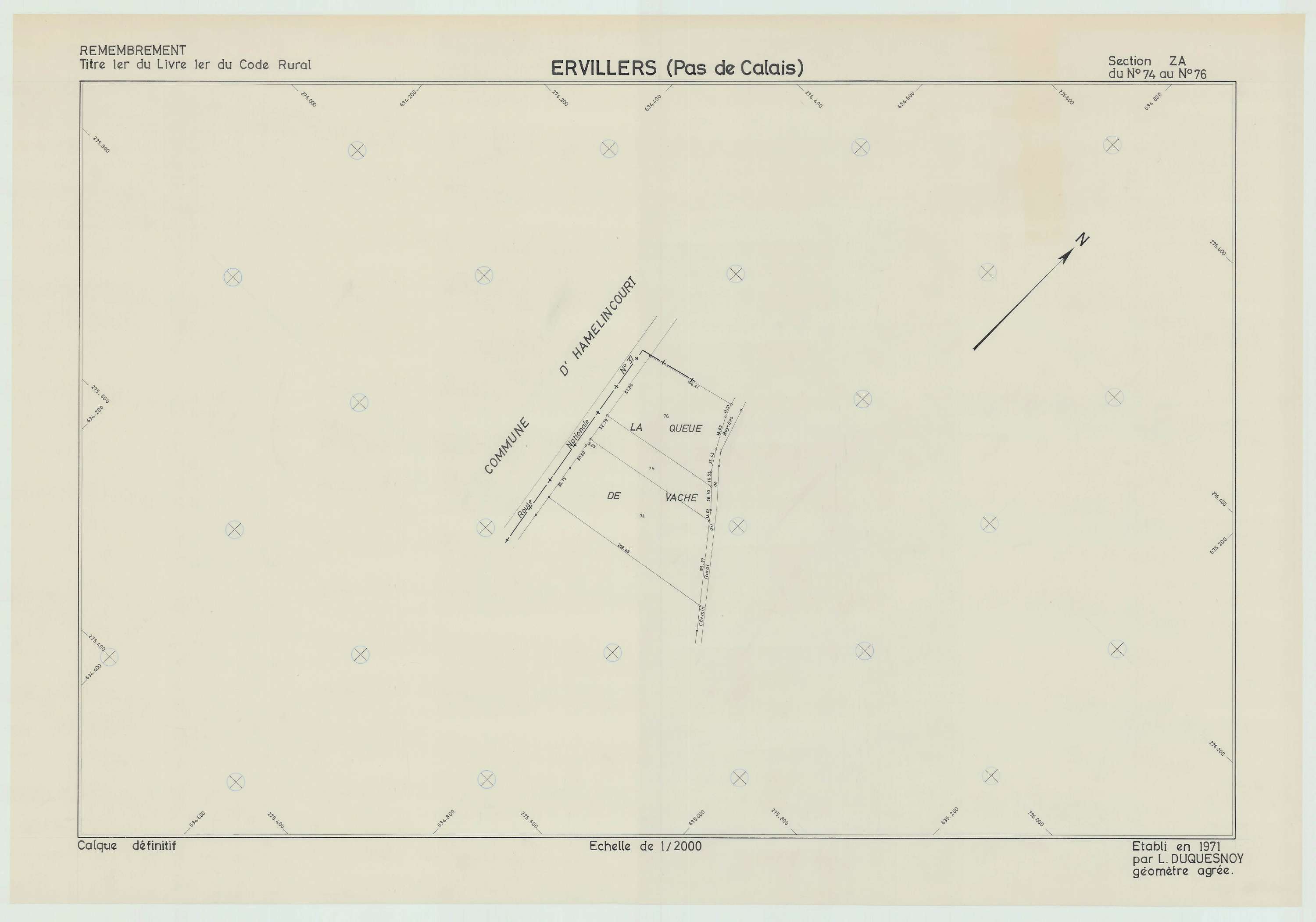Ervillers - Plan de remembrement : section ZA.