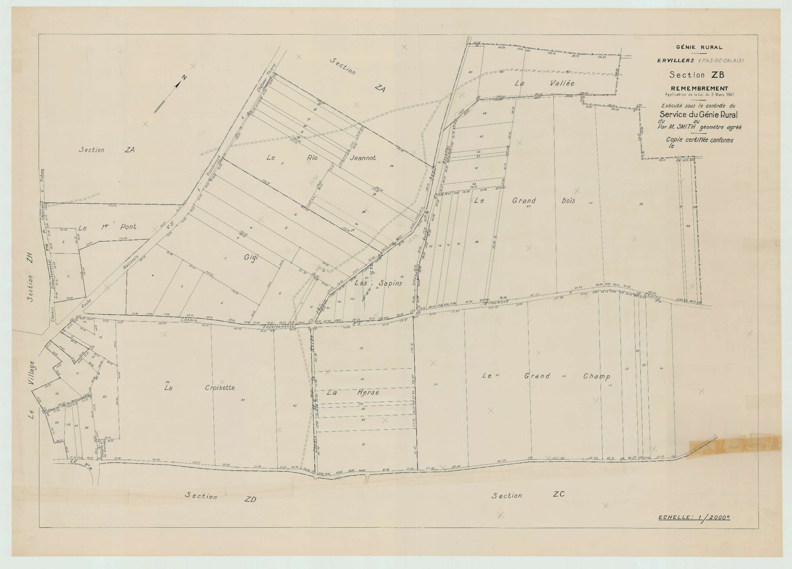 Ervillers - Plan de remembrement : section ZB.
