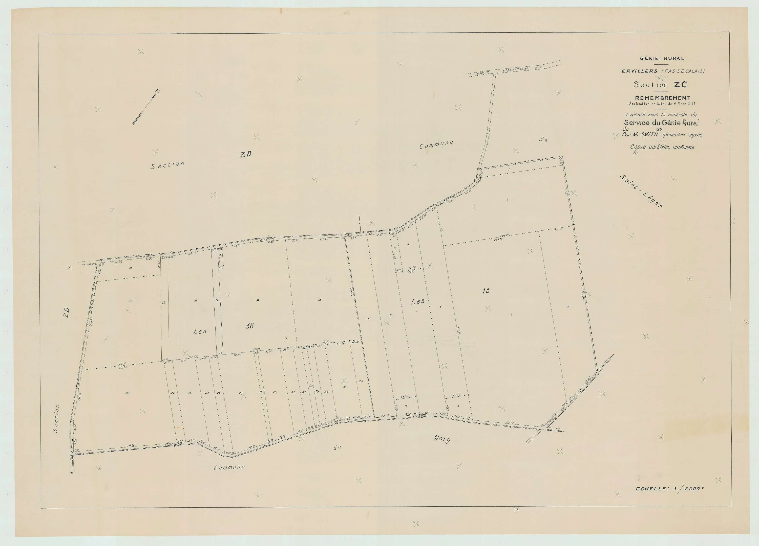 Ervillers - Plan de remembrement : section ZC.