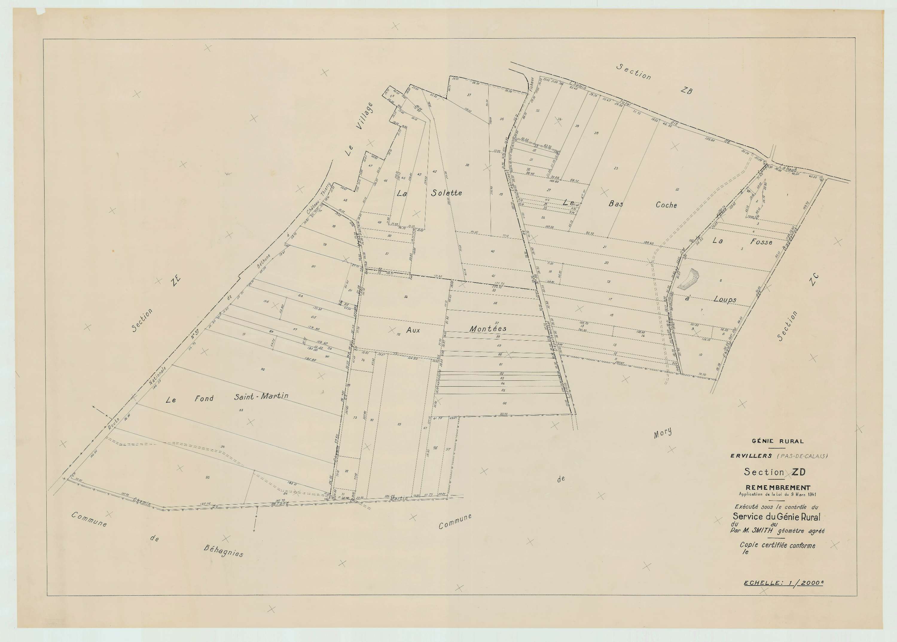 Ervillers - Plan de remembrement : section ZD.
