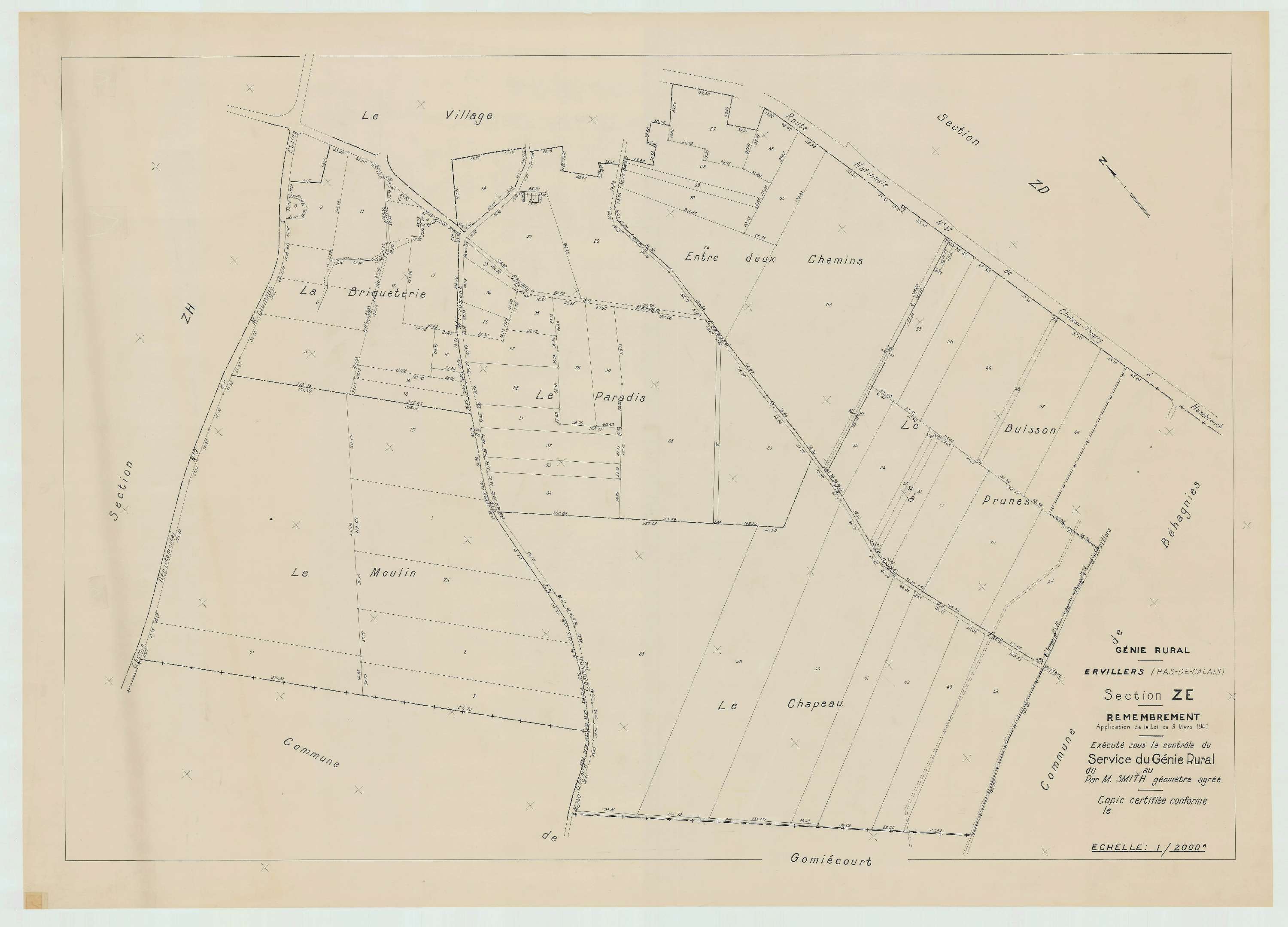 Ervillers - Plan de remembrement : section ZE.