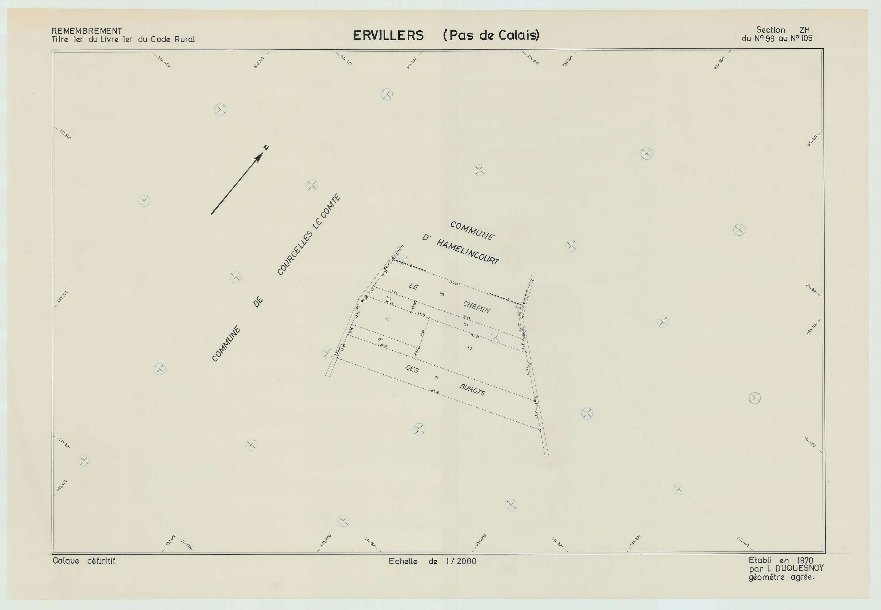 Ervillers - Plan de remembrement : section ZH.