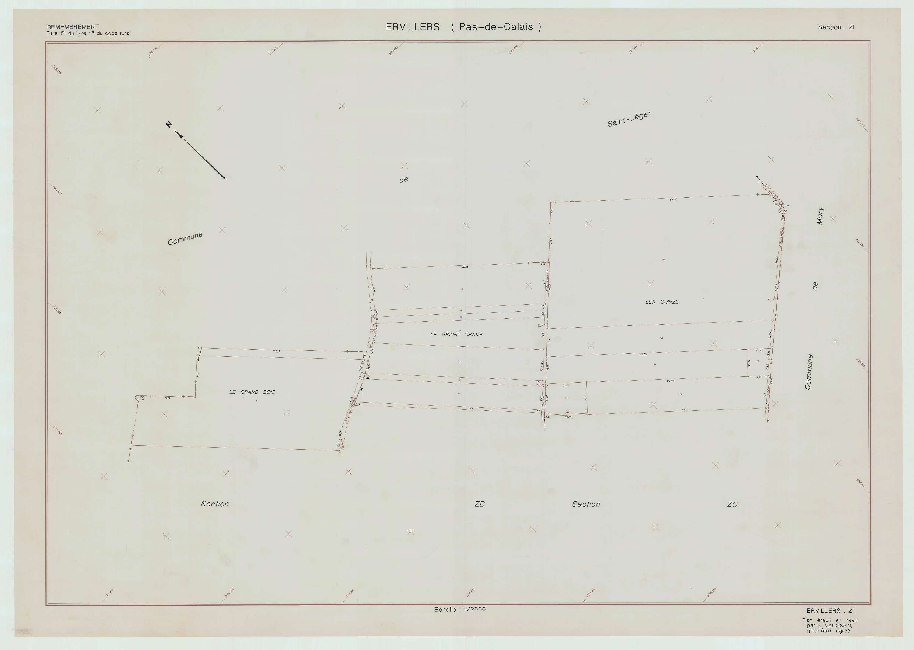 Ervillers - Plan de remembrement : section ZI.