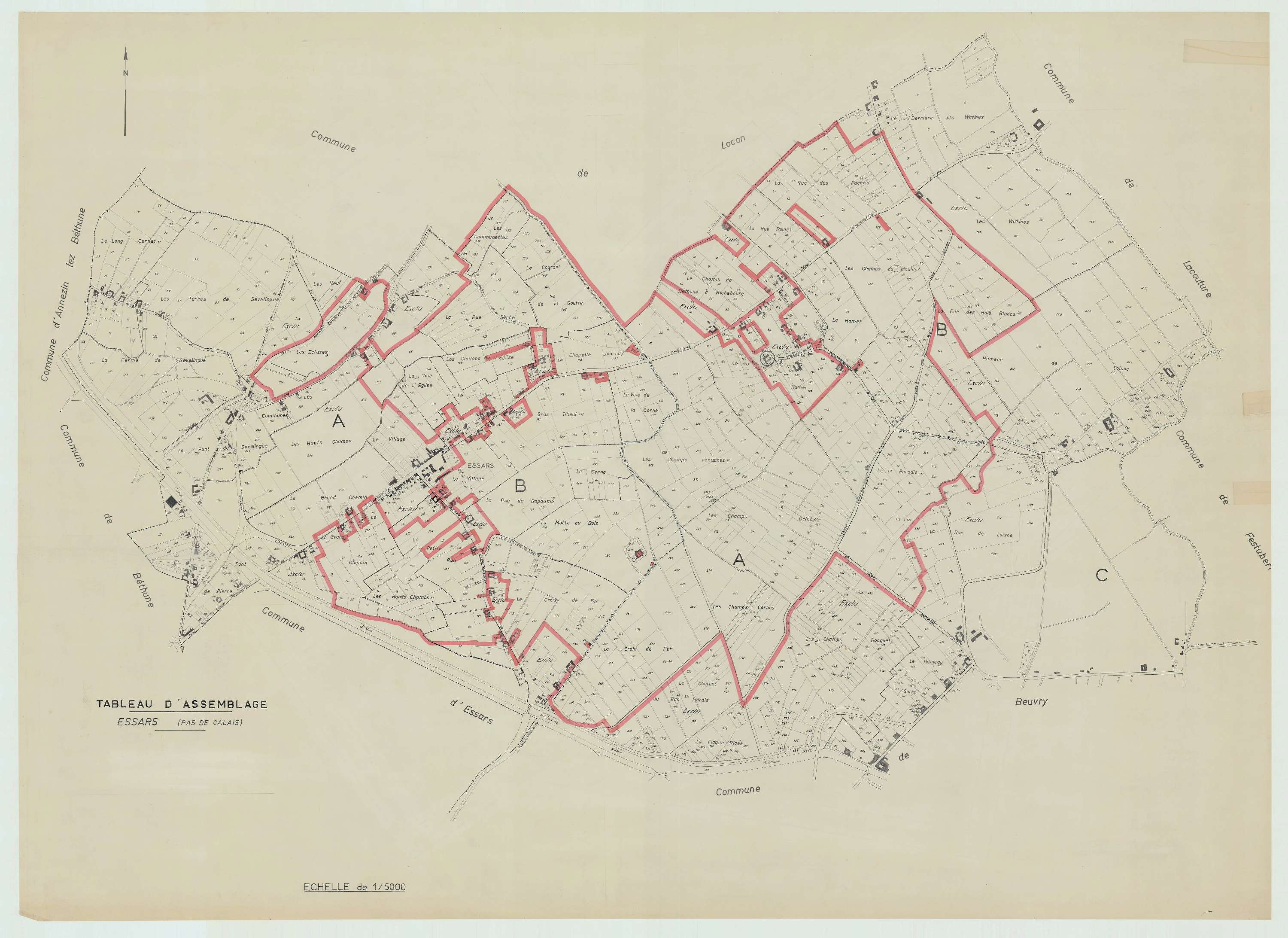 Essars - Plan cadastral : tableau d'assemblage antérieur au remembrement.
