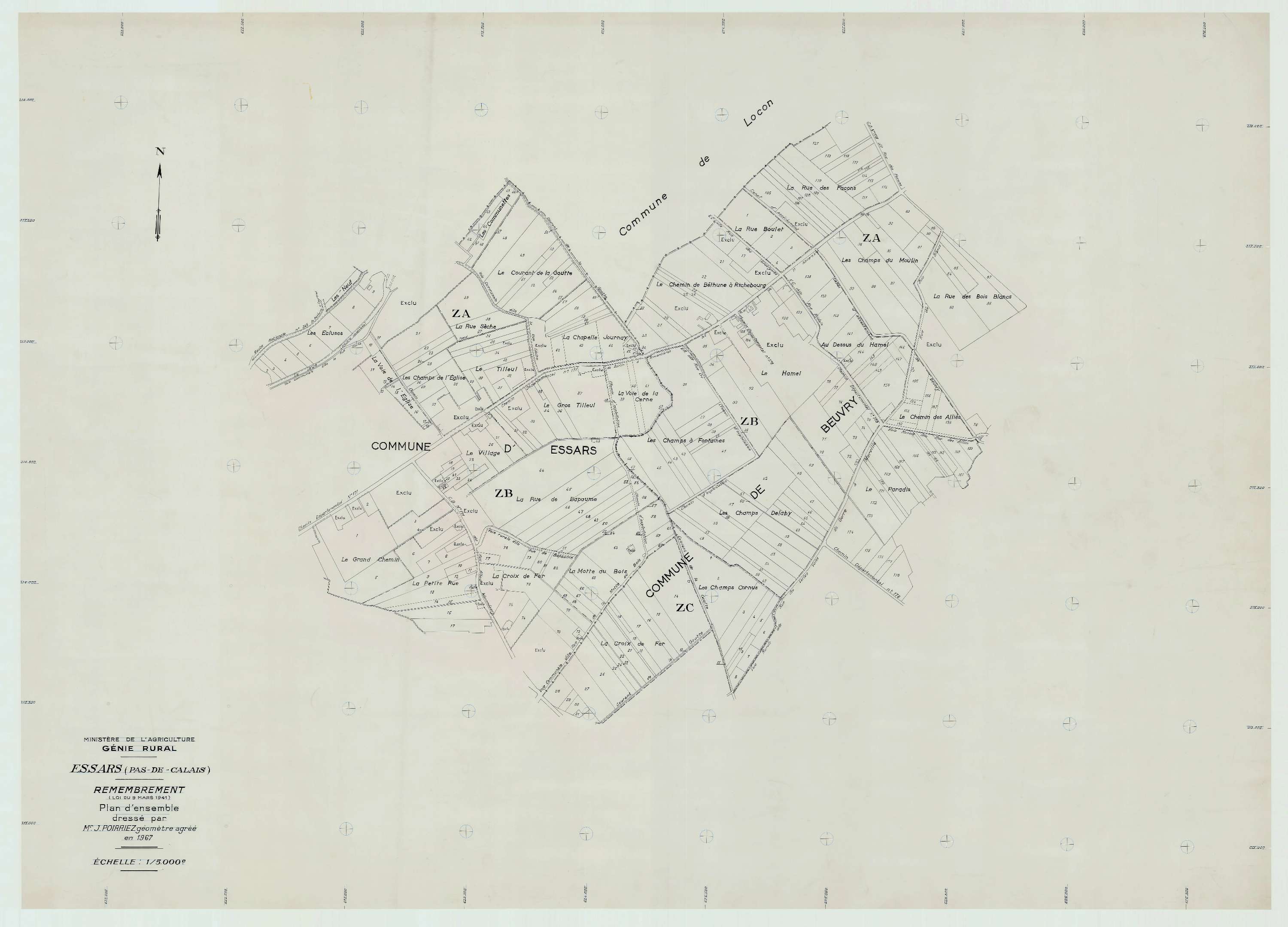 Essars - Plan cadastral : tableau d'assemblage postérieur au remembrement.