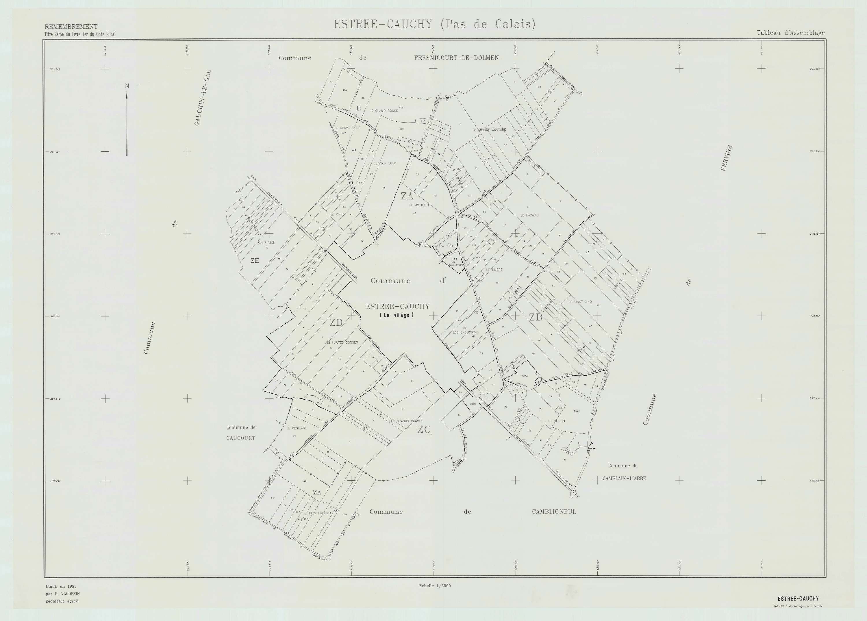 Estrée-Cauchy - Plan cadastral : tableau d'assemblage postérieur au remembrement.