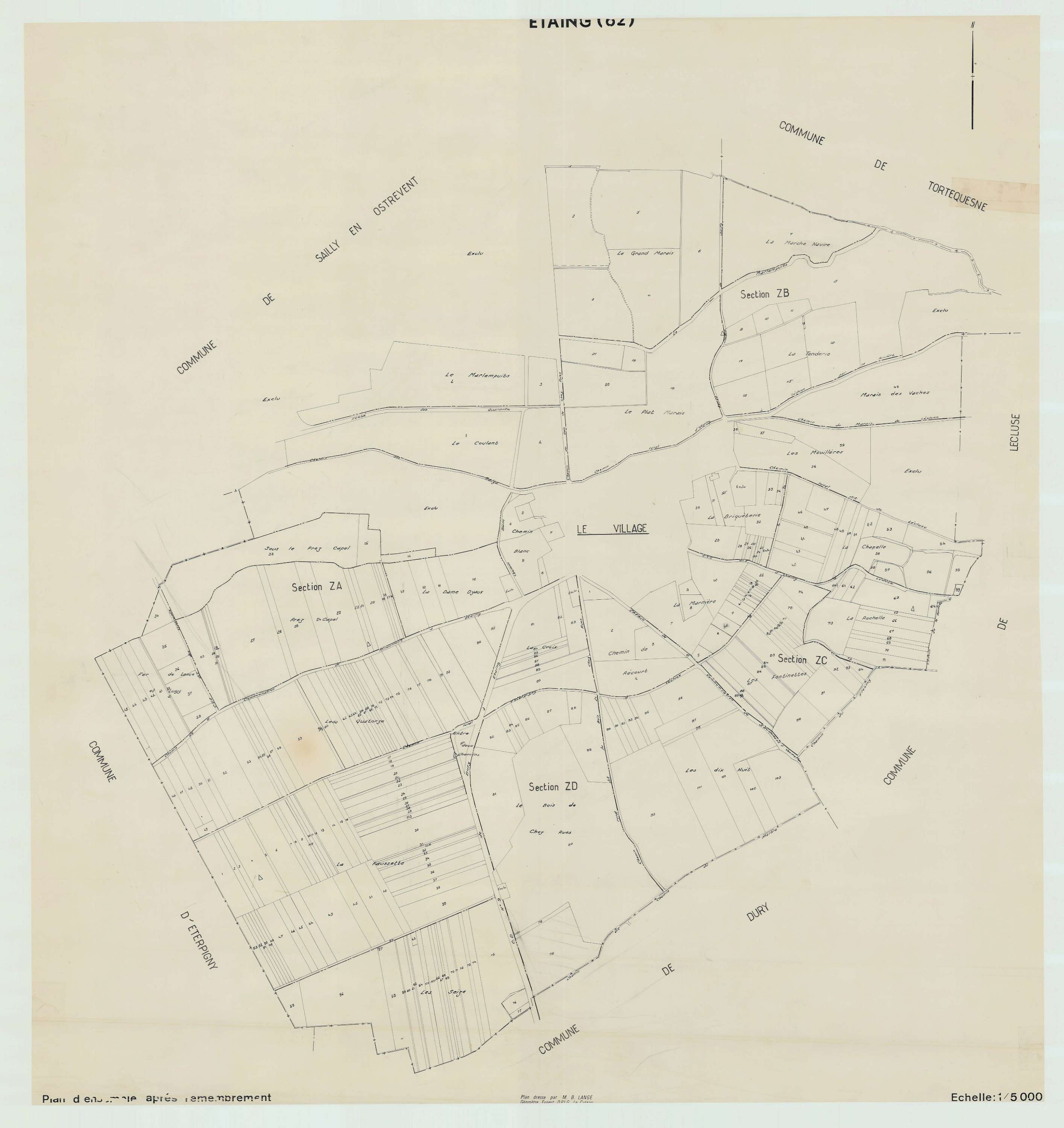 Étaing - Plan cadastral : tableau d'assemblage postérieur au remembrement.