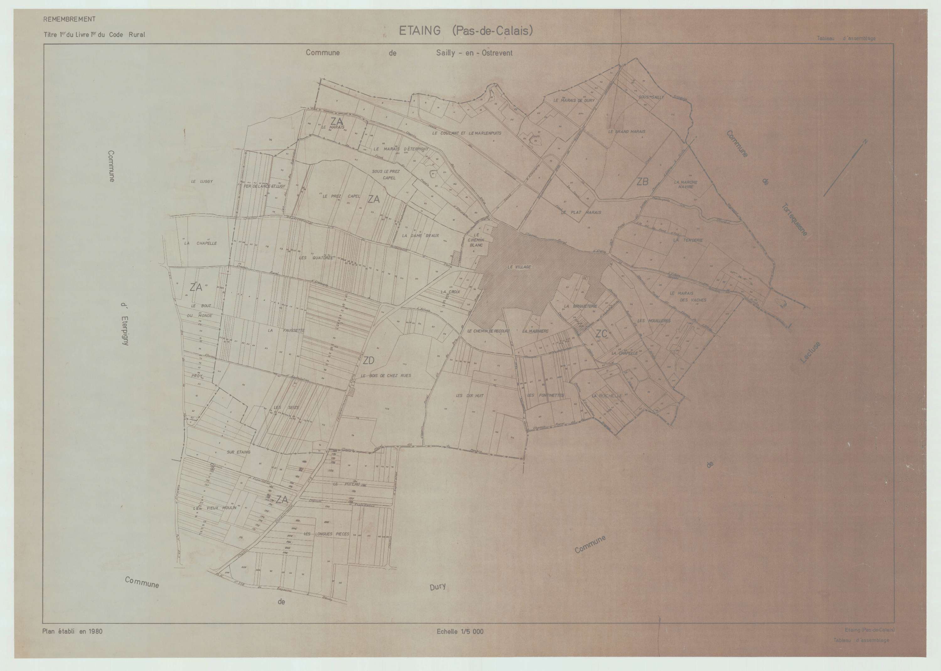 Étaing - Plan cadastral : tableau d'assemblage postérieur au remembrement.