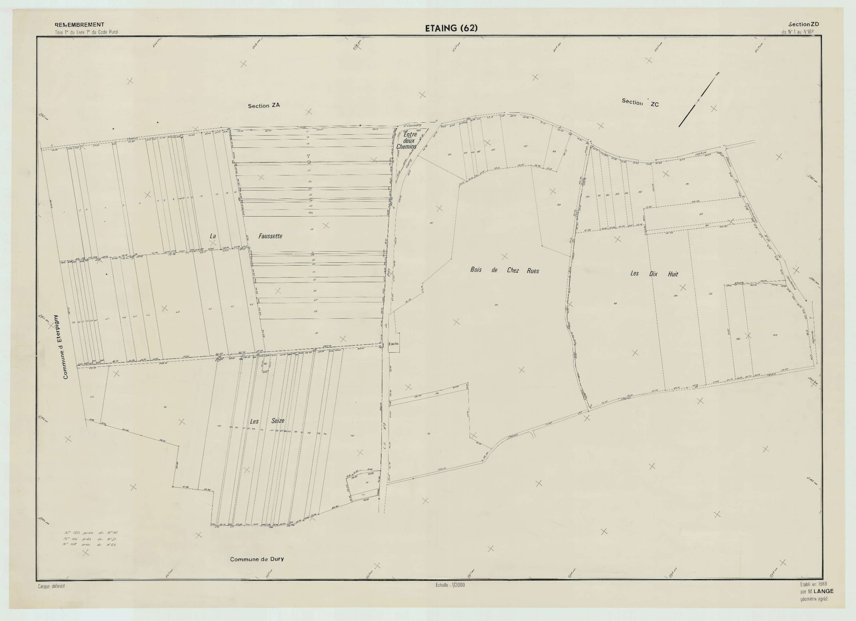 Étaing - Plan de remembrement : section ZD.