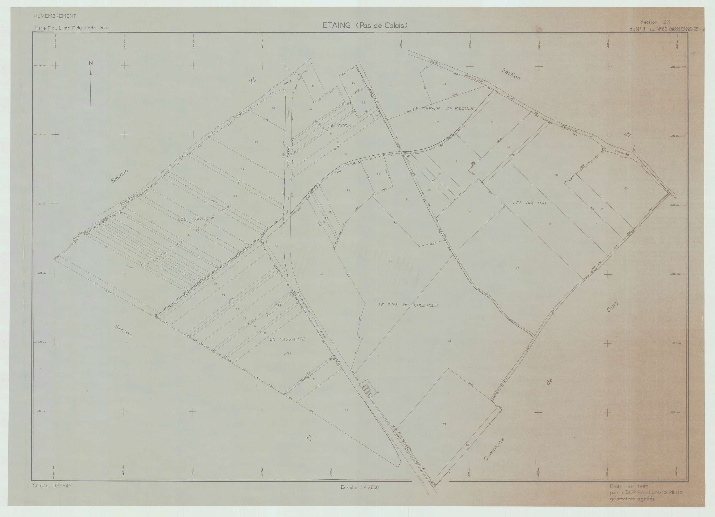 Étaing - Plan de remembrement : section ZK.