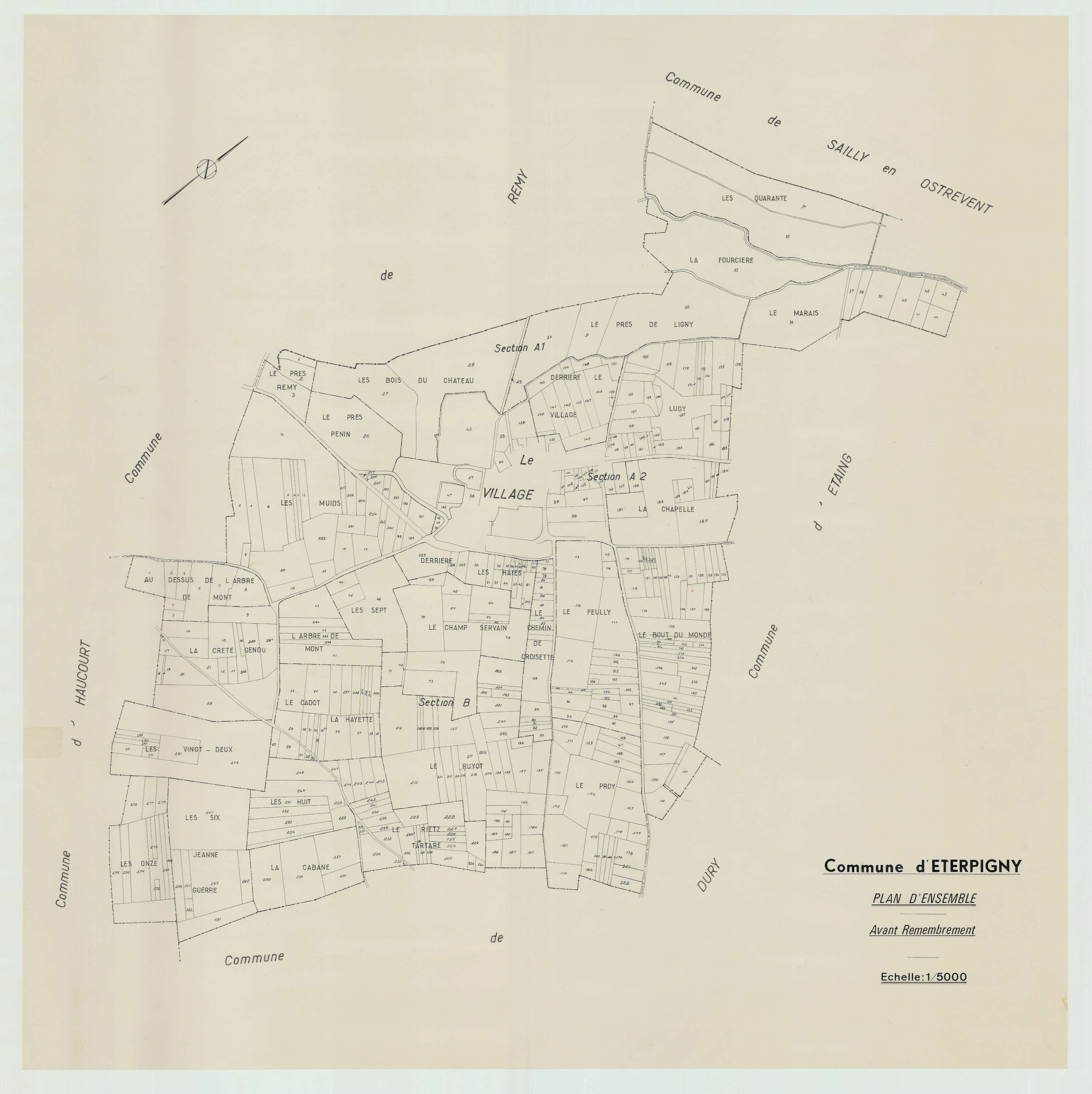 Éterpigny - Plan cadastral : tableau d'assemblage antérieur au remembrement.
