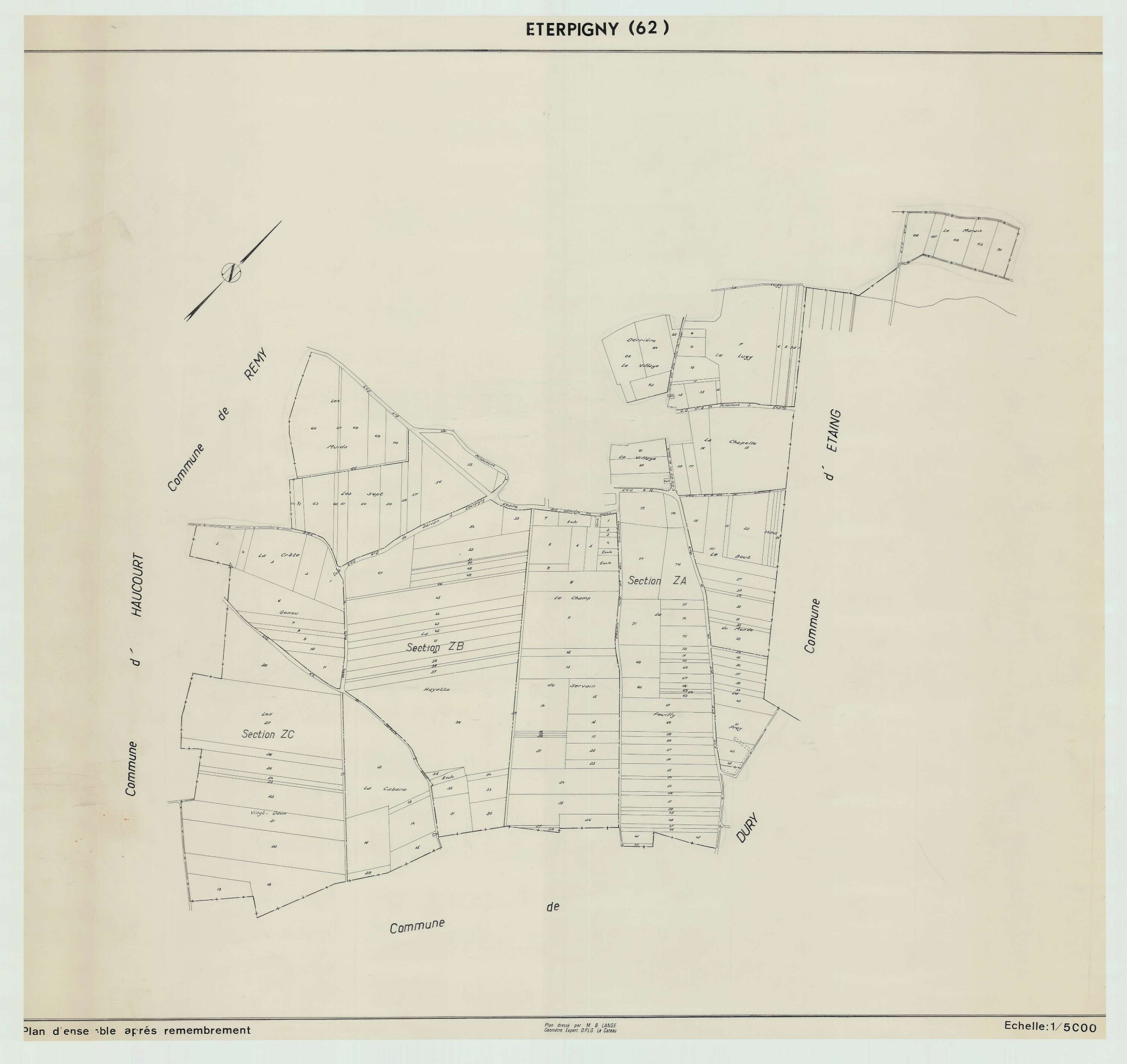 Éterpigny - Plan cadastral : tableau d'assemblage postérieur au remembrement.