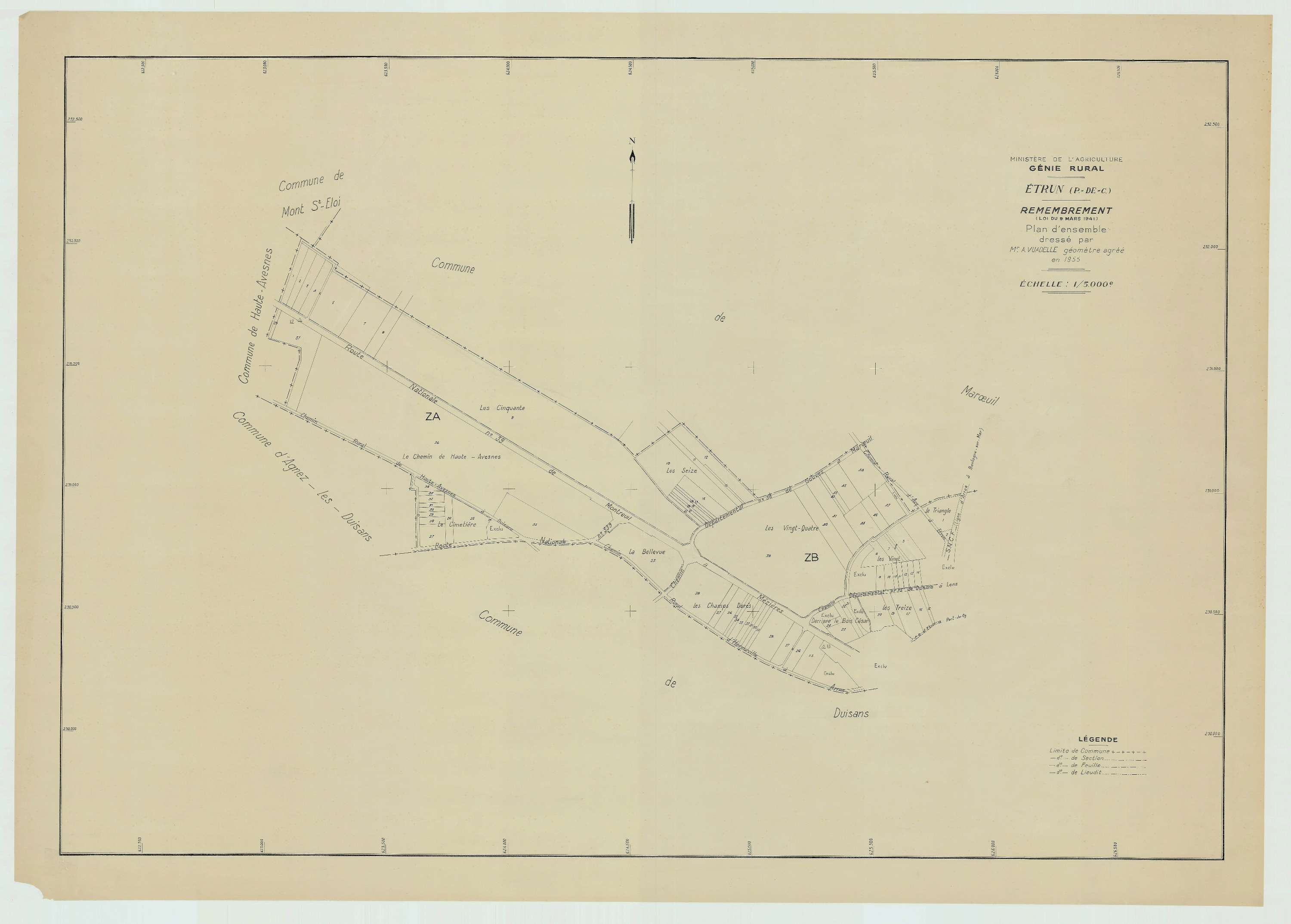 Étrun - Plan cadastral : tableau d'assemblage postérieur au remembrement.