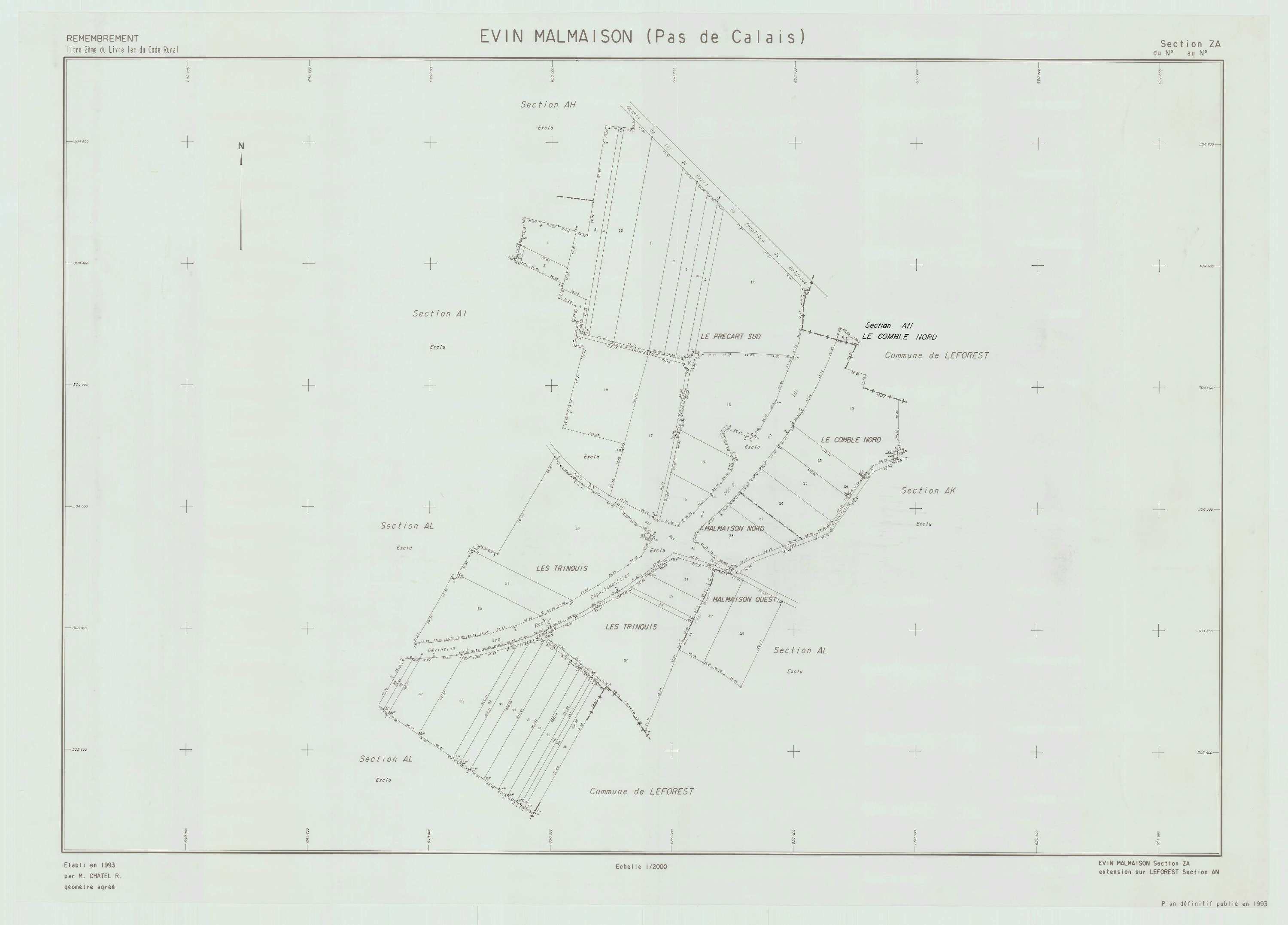 Évin-Malmaison - Plan de remembrement : section ZC.