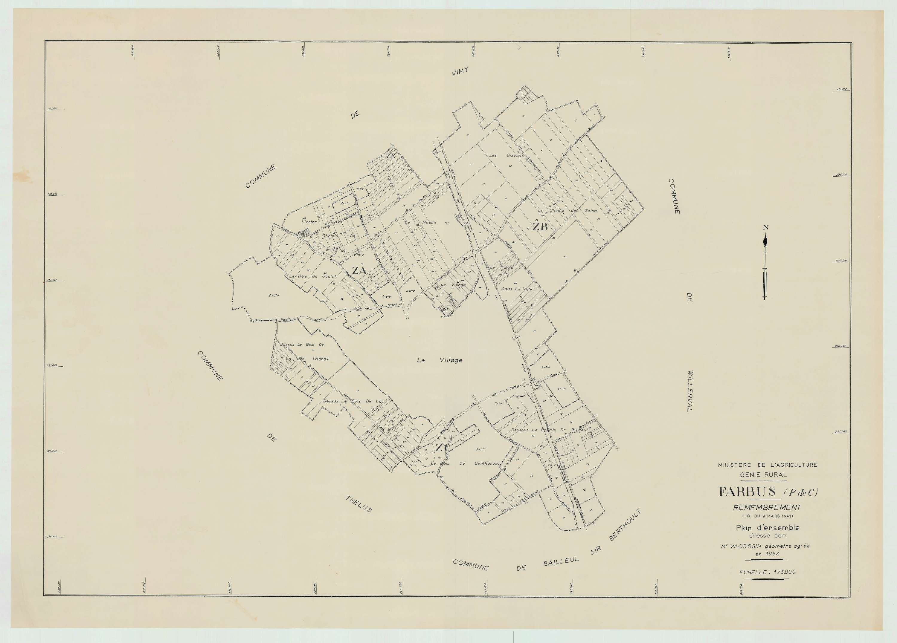 Farbus - Plan cadastral : tableau d'assemblage postérieur au remembrement.
