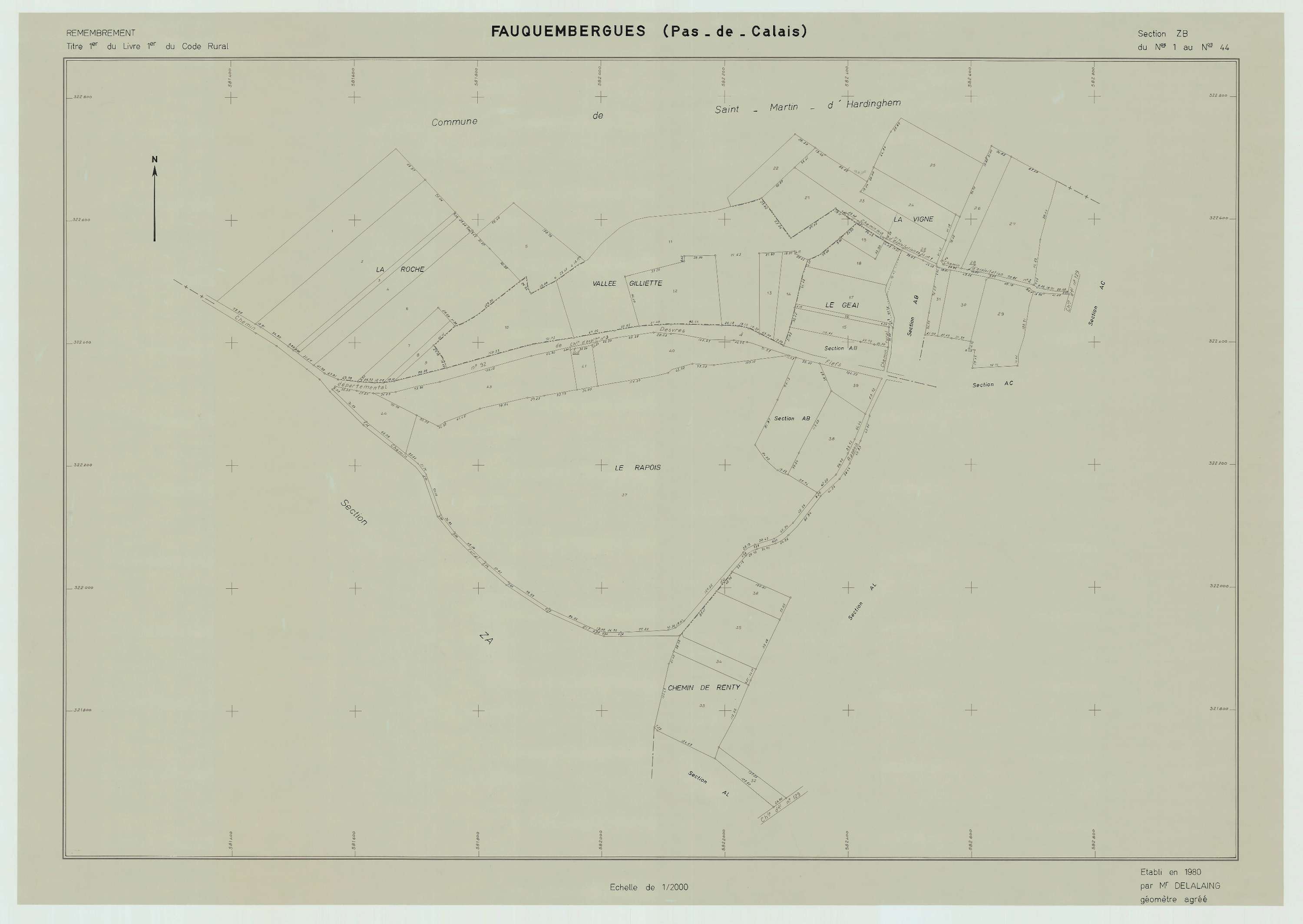 Fauquembergues - Plan de remembrement : section ZB.