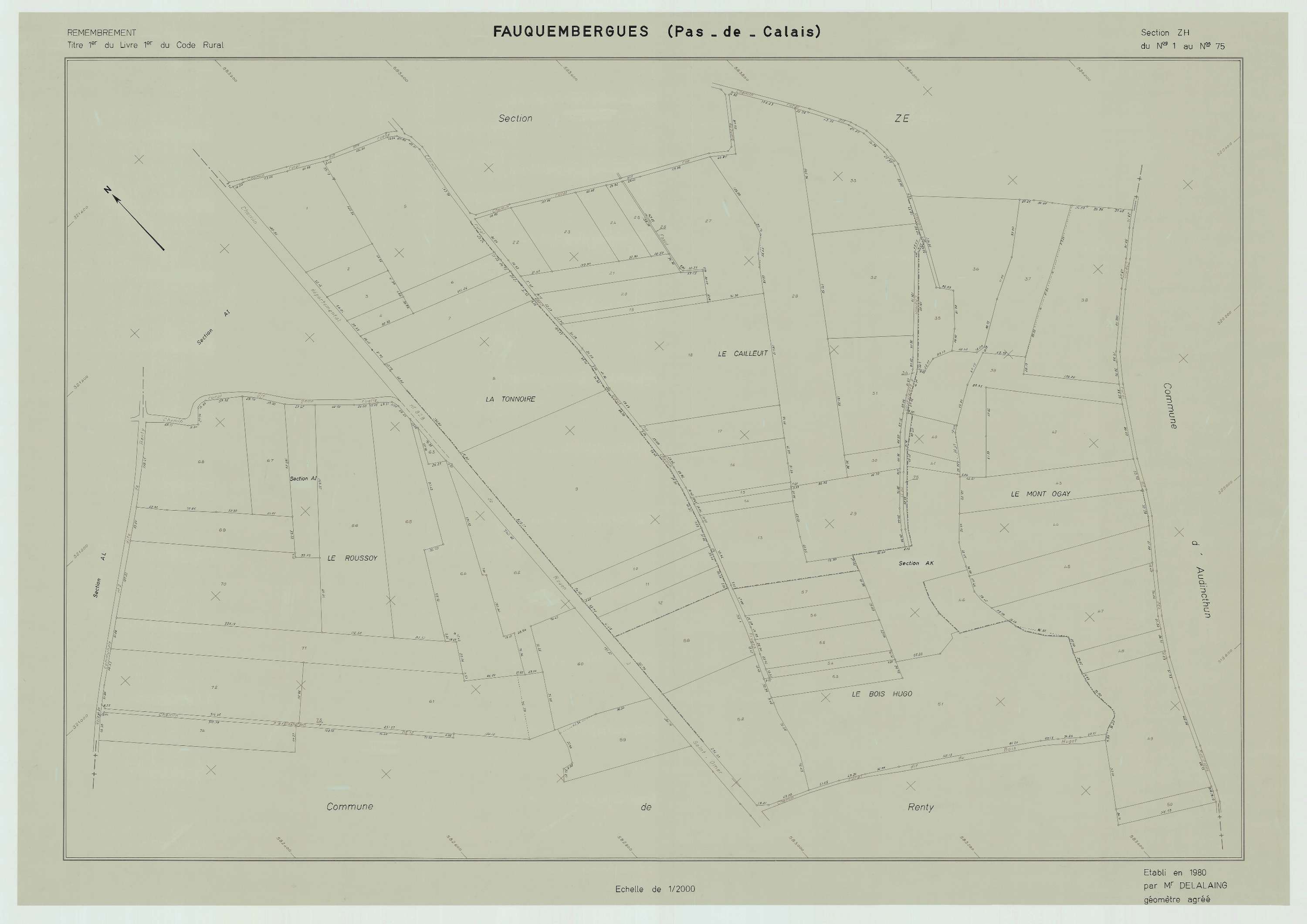 Fauquembergues - Plan de remembrement : section ZH.