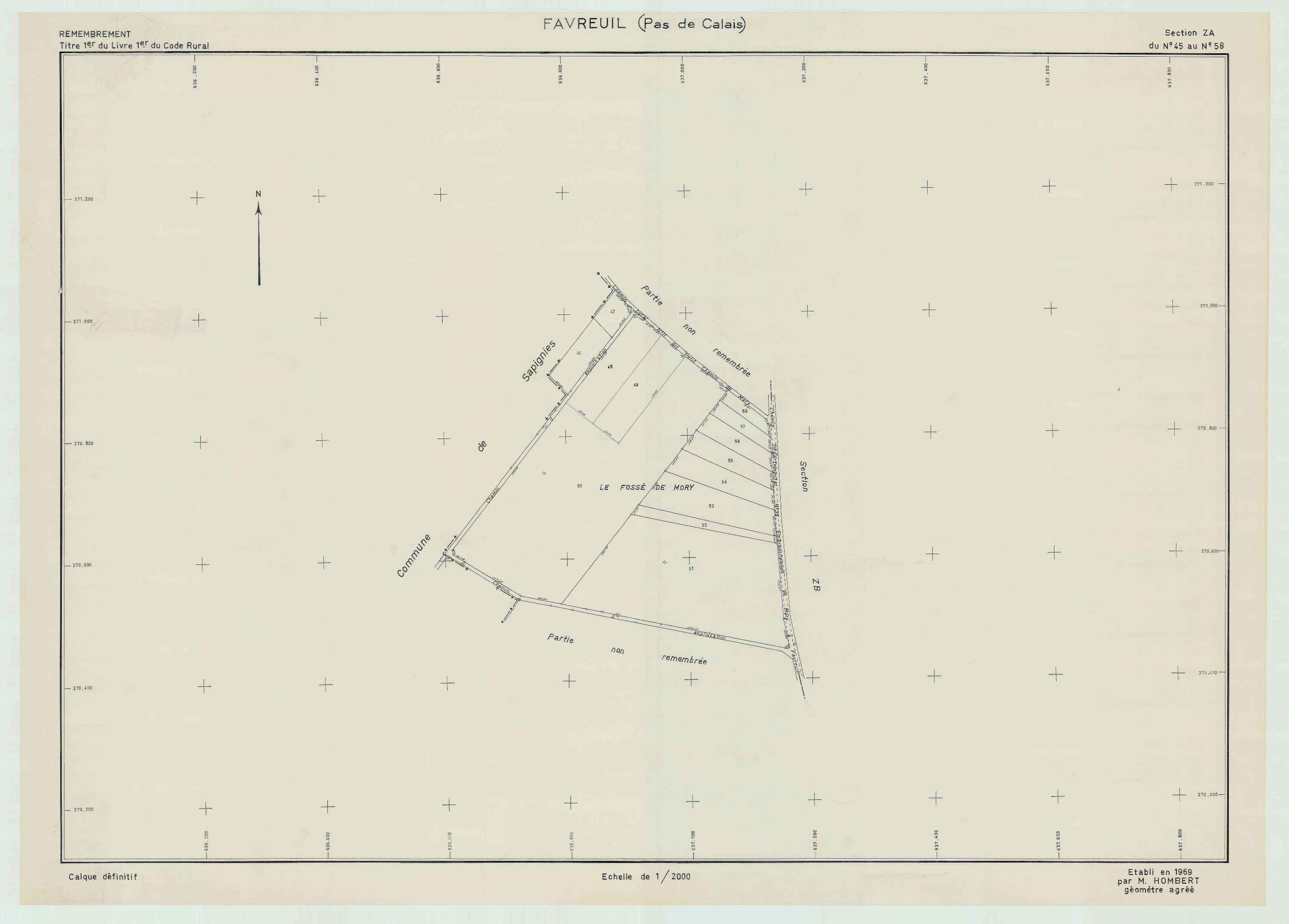Favreuil - Plan de remembrement : section ZA.