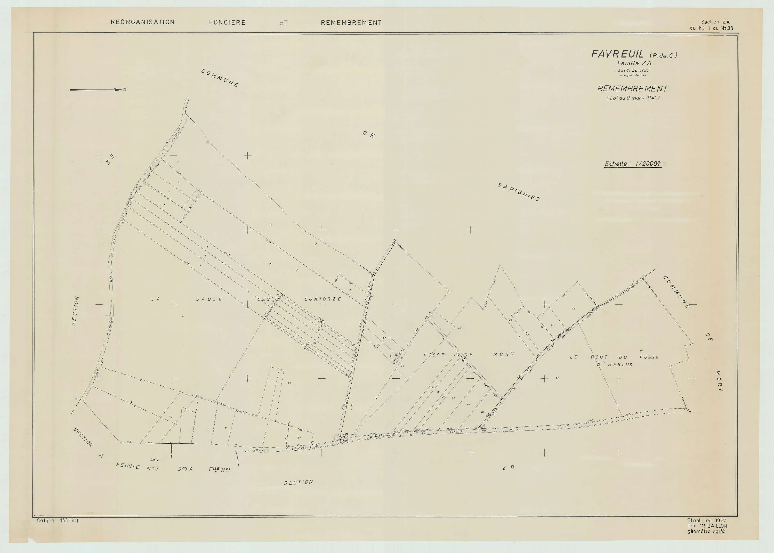 Favreuil - Plan de remembrement : section ZA.