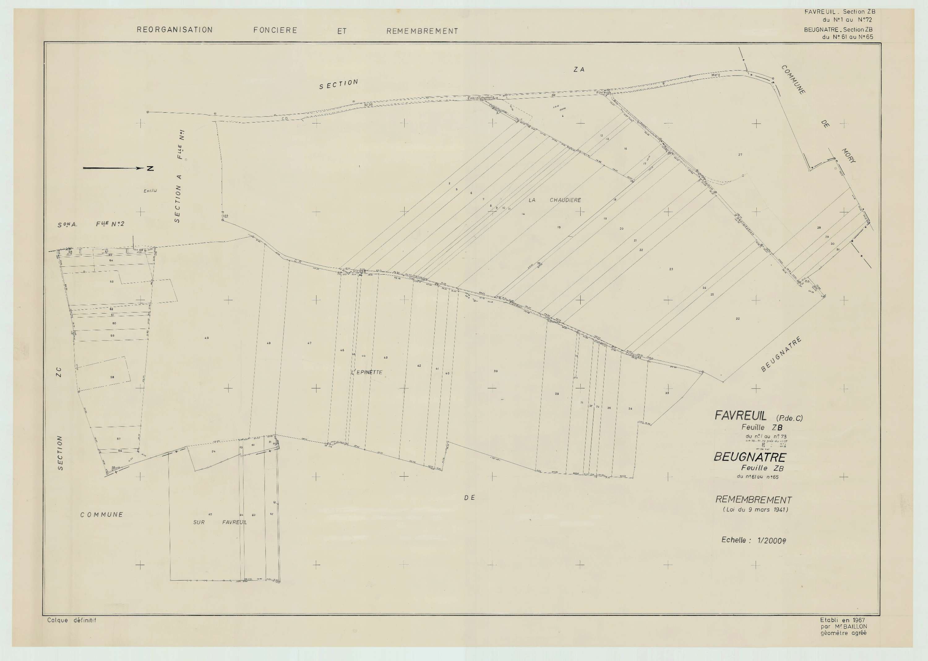 Favreuil - Plan de remembrement : section ZB.