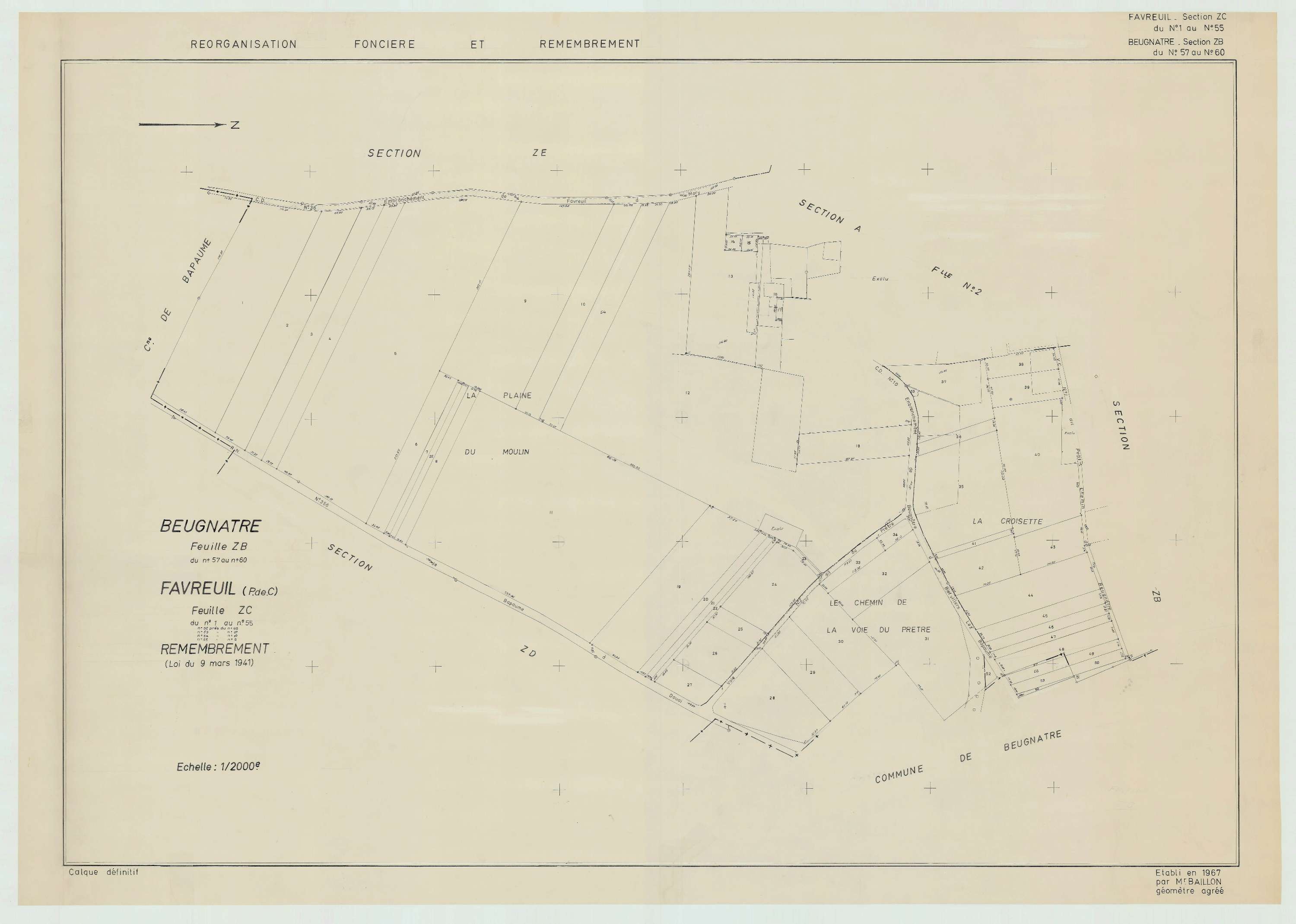 Favreuil - Plan de remembrement : section ZC.