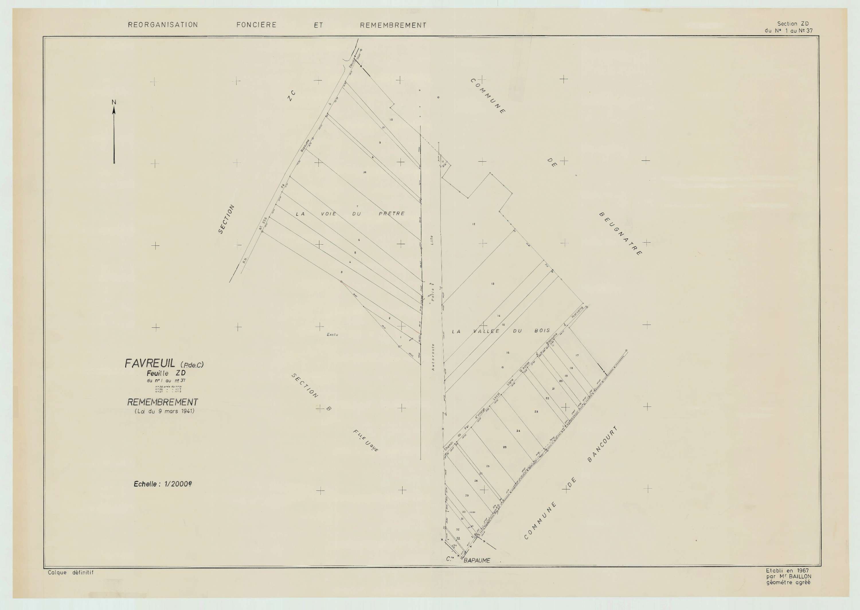 Favreuil - Plan de remembrement : section ZD.