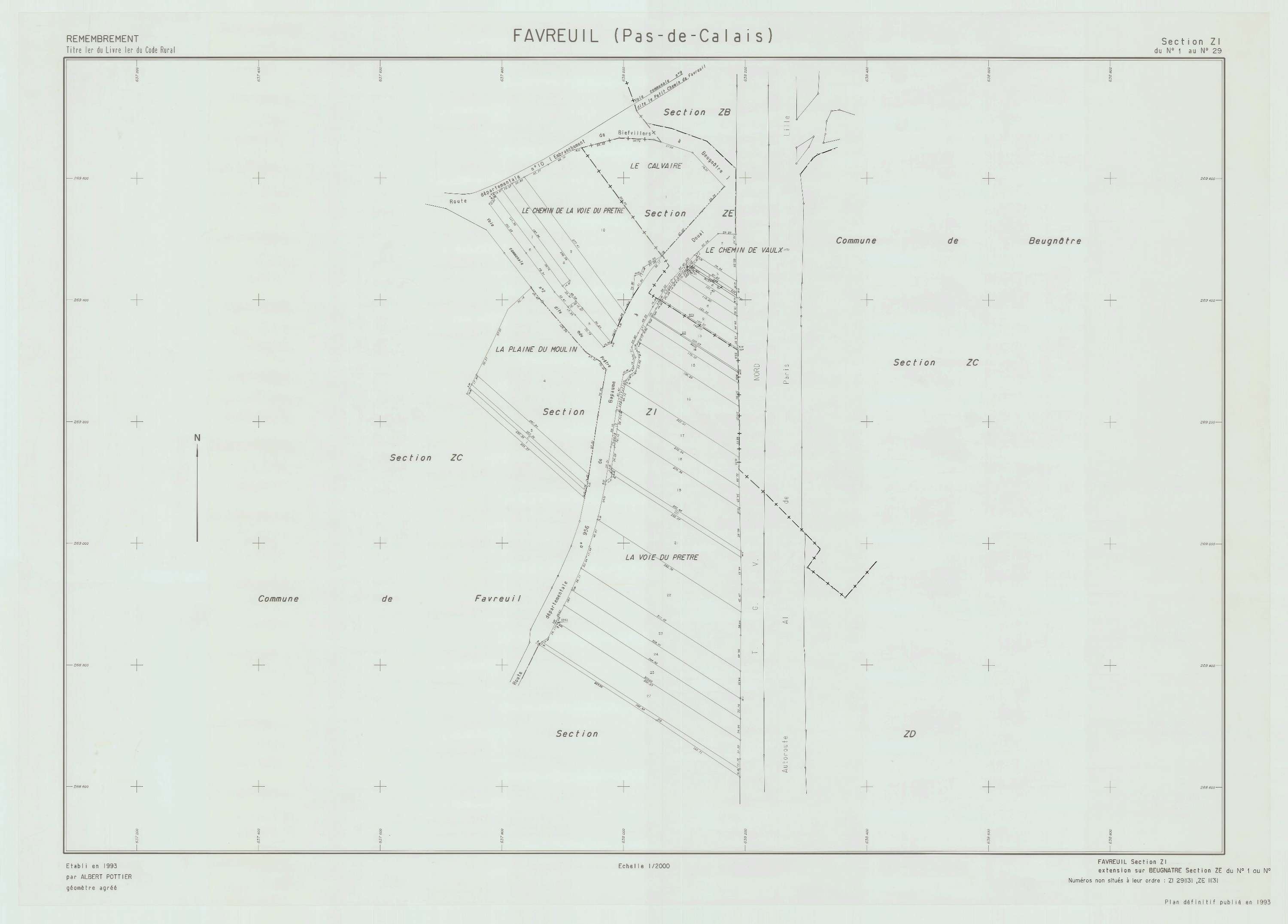 Favreuil - Plan de remembrement : section ZI.