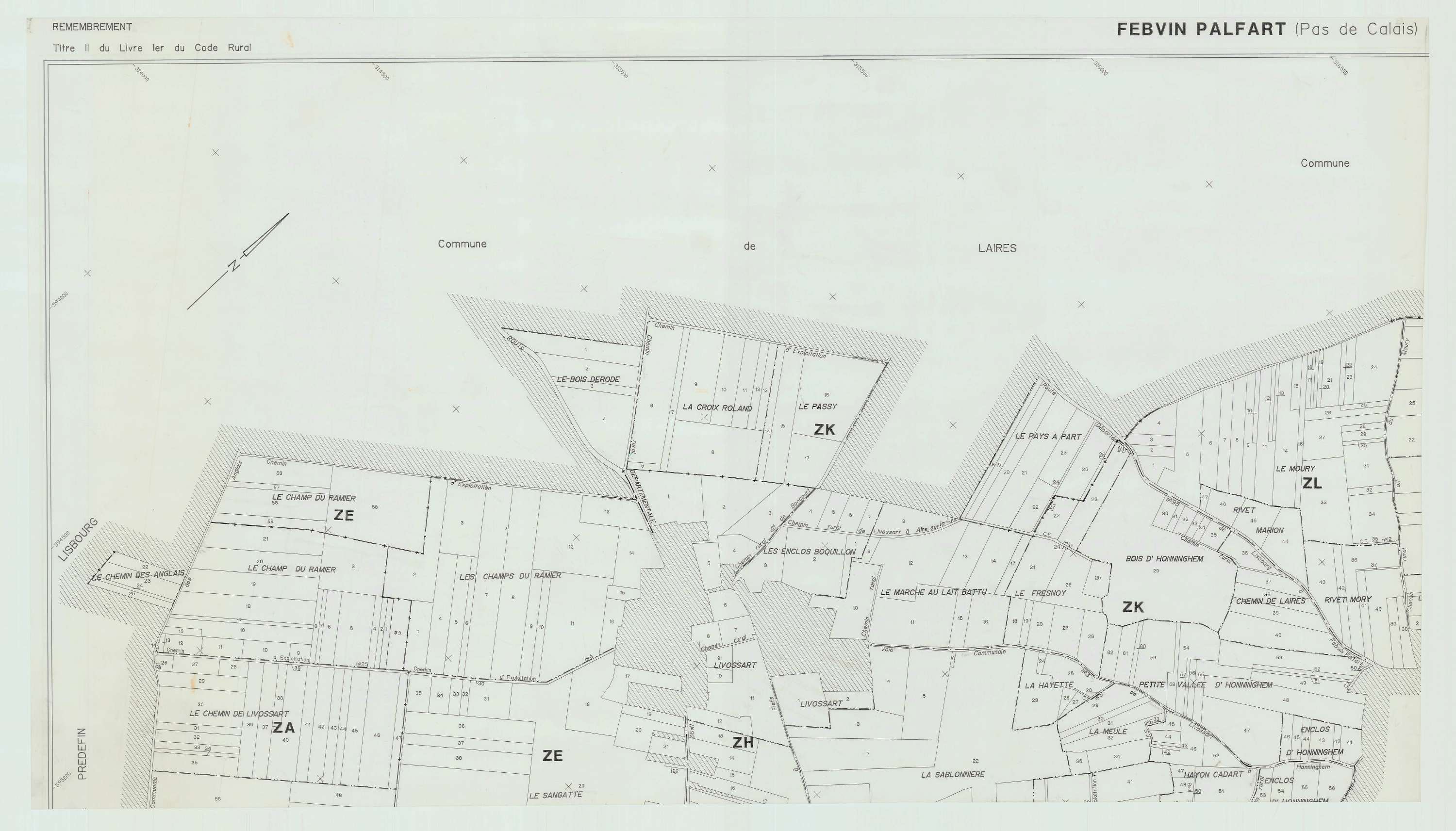 Febvin-Palfart - Plan cadastral : tableau d'assemblage antérieur au remembrement.