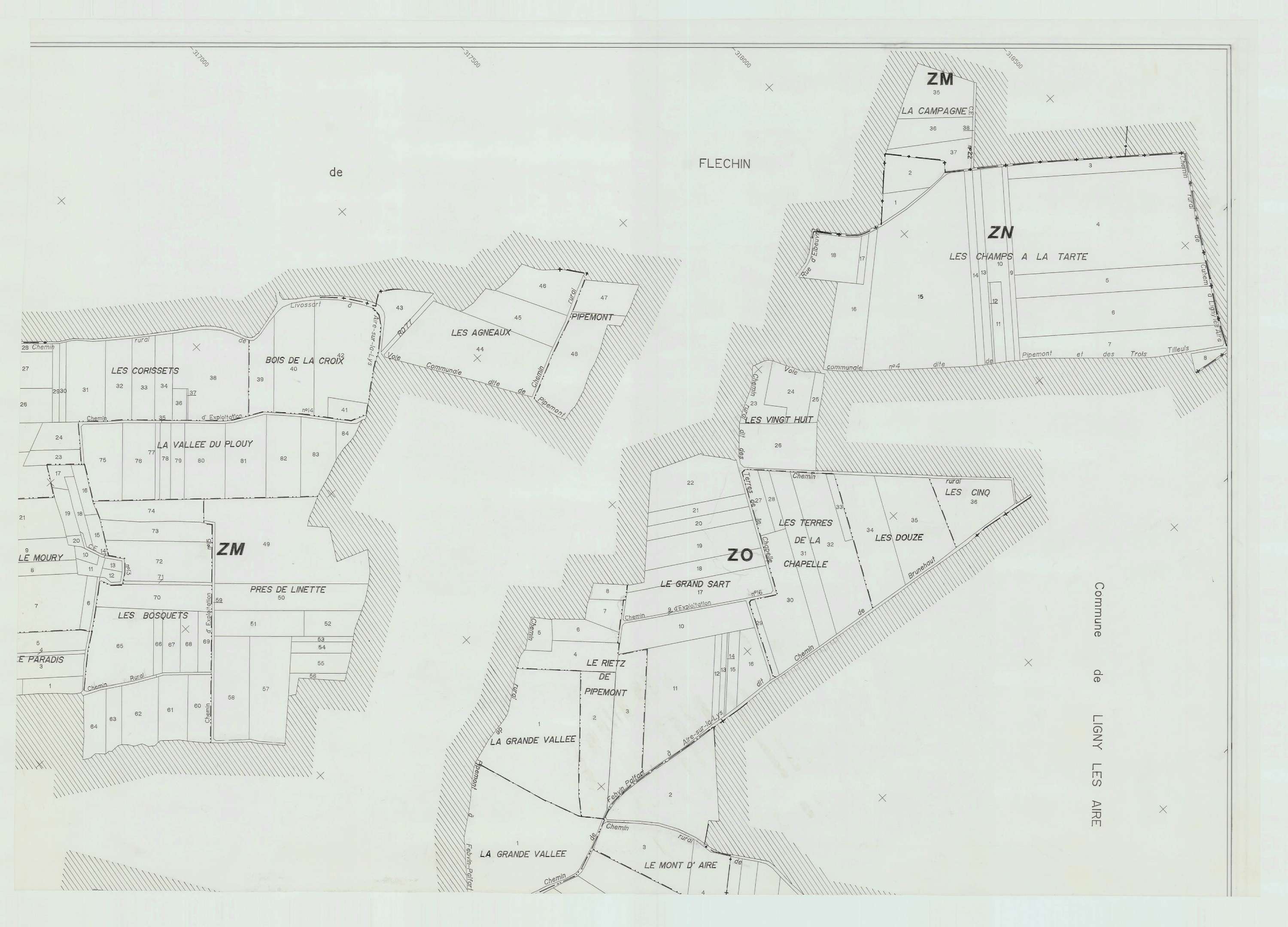 Febvin-Palfart - Plan cadastral : tableau d'assemblage postérieur au remembrement.