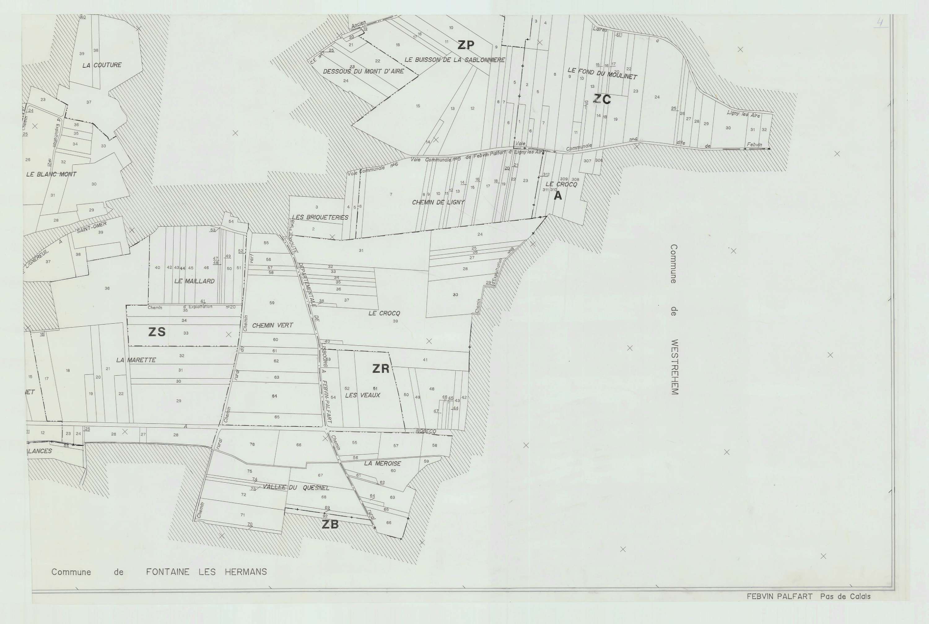 Febvin-Palfart - Plan cadastral : tableau d'assemblage postérieur au remembrement.