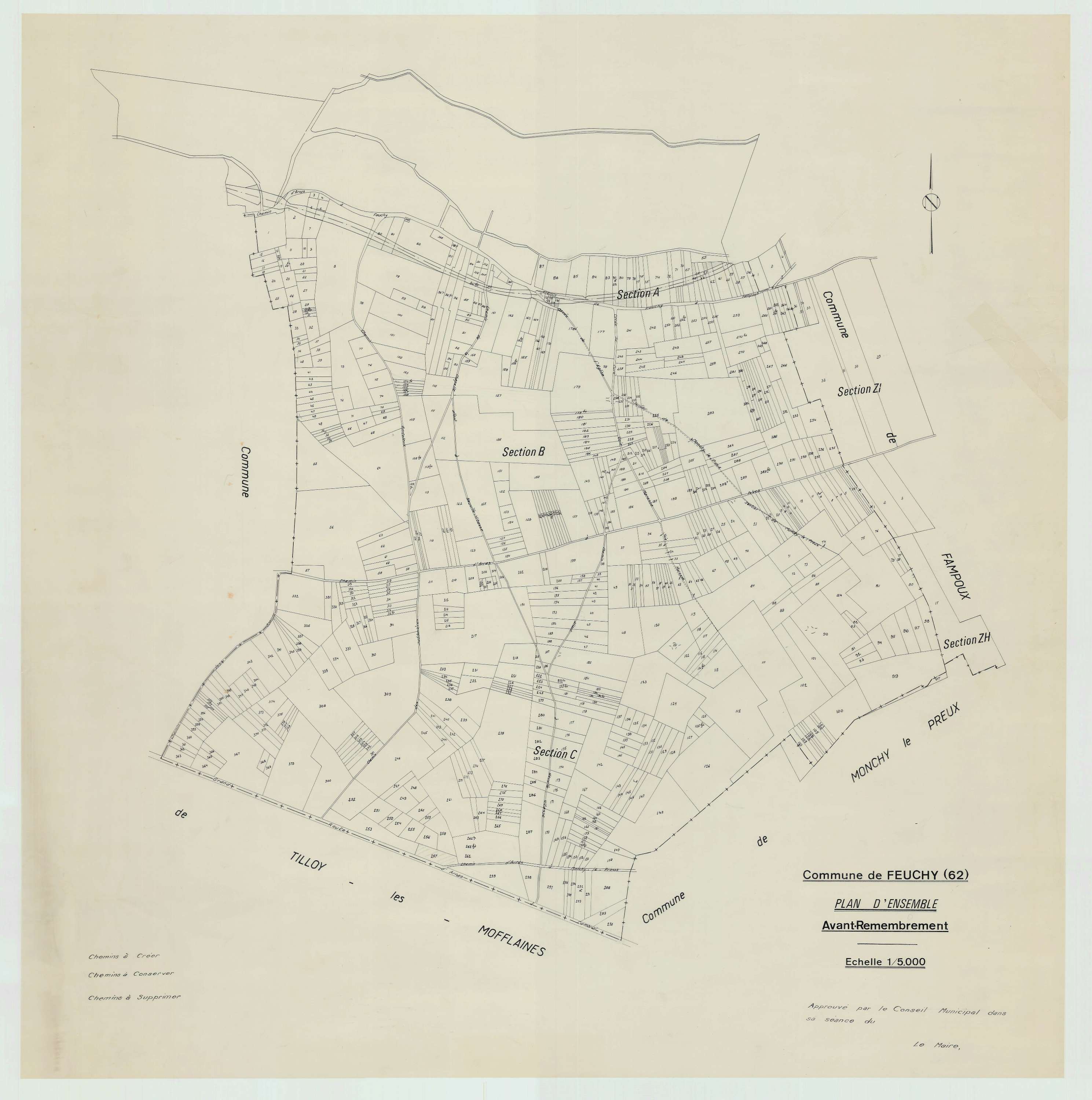 Feuchy - Plan cadastral : tableau d'assemblage antérieur au remembrement.
