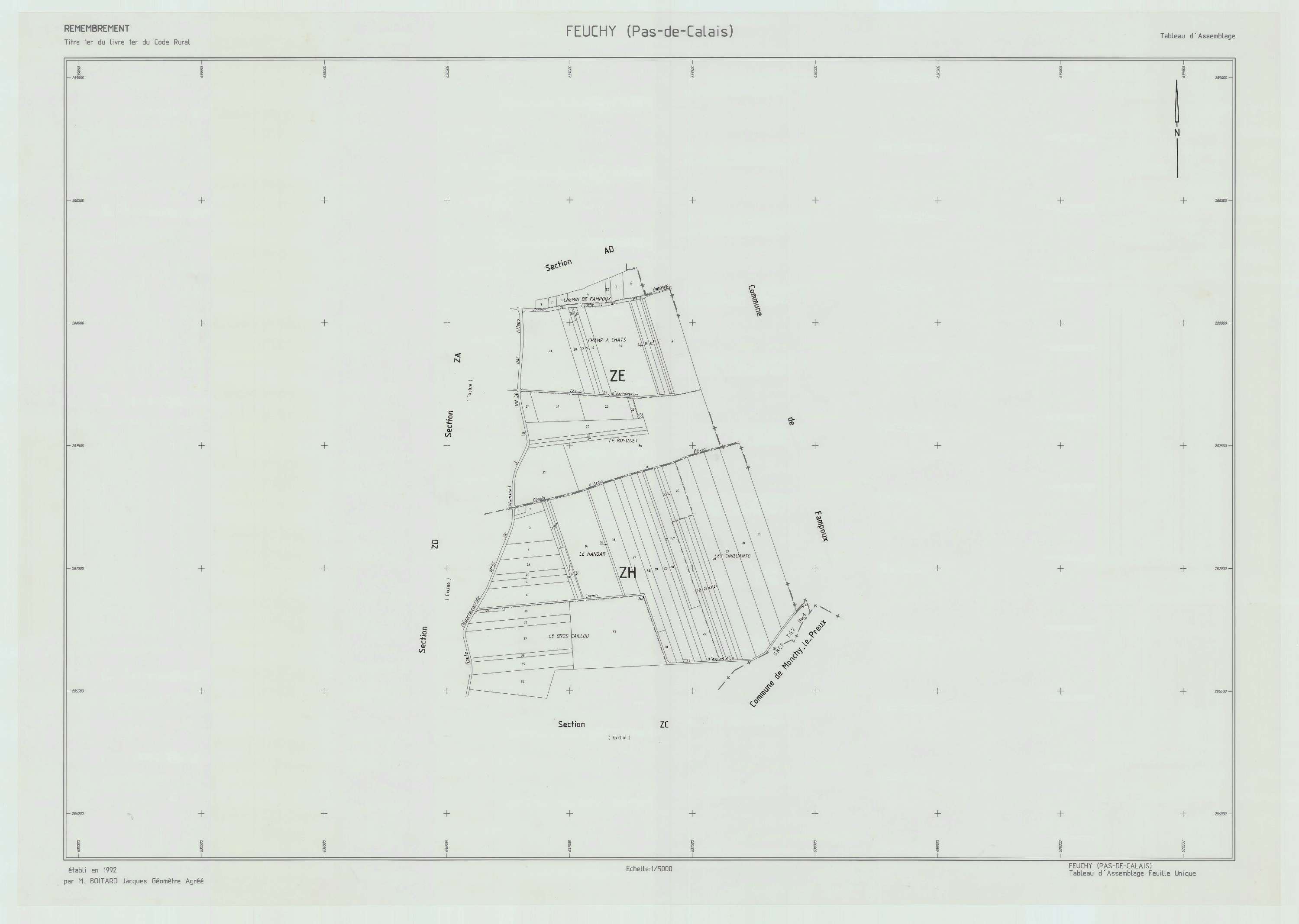 Feuchy - Plan cadastral : tableau d'assemblage postérieur au remembrement.