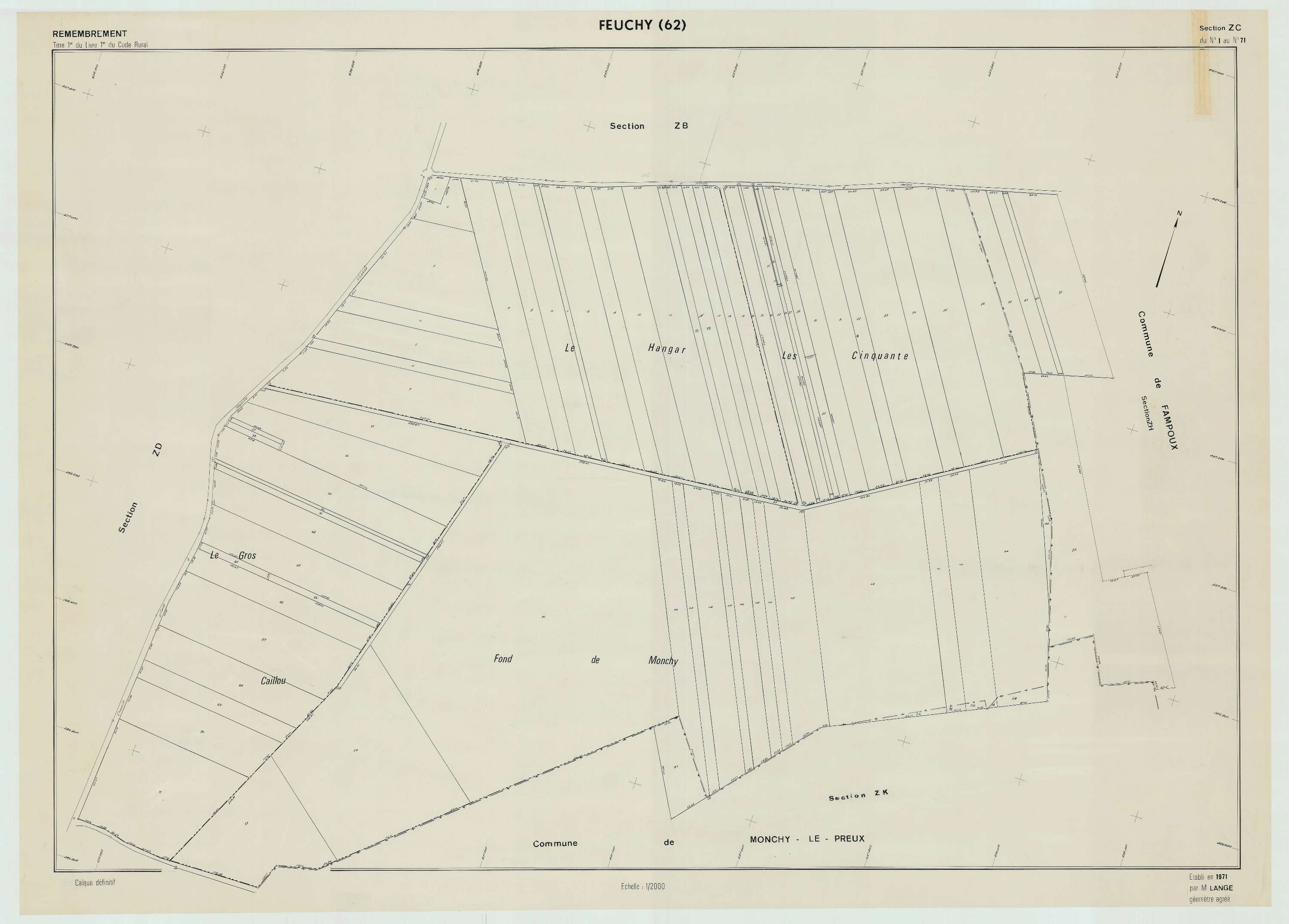 Feuchy - Plan de remembrement : section ZC.