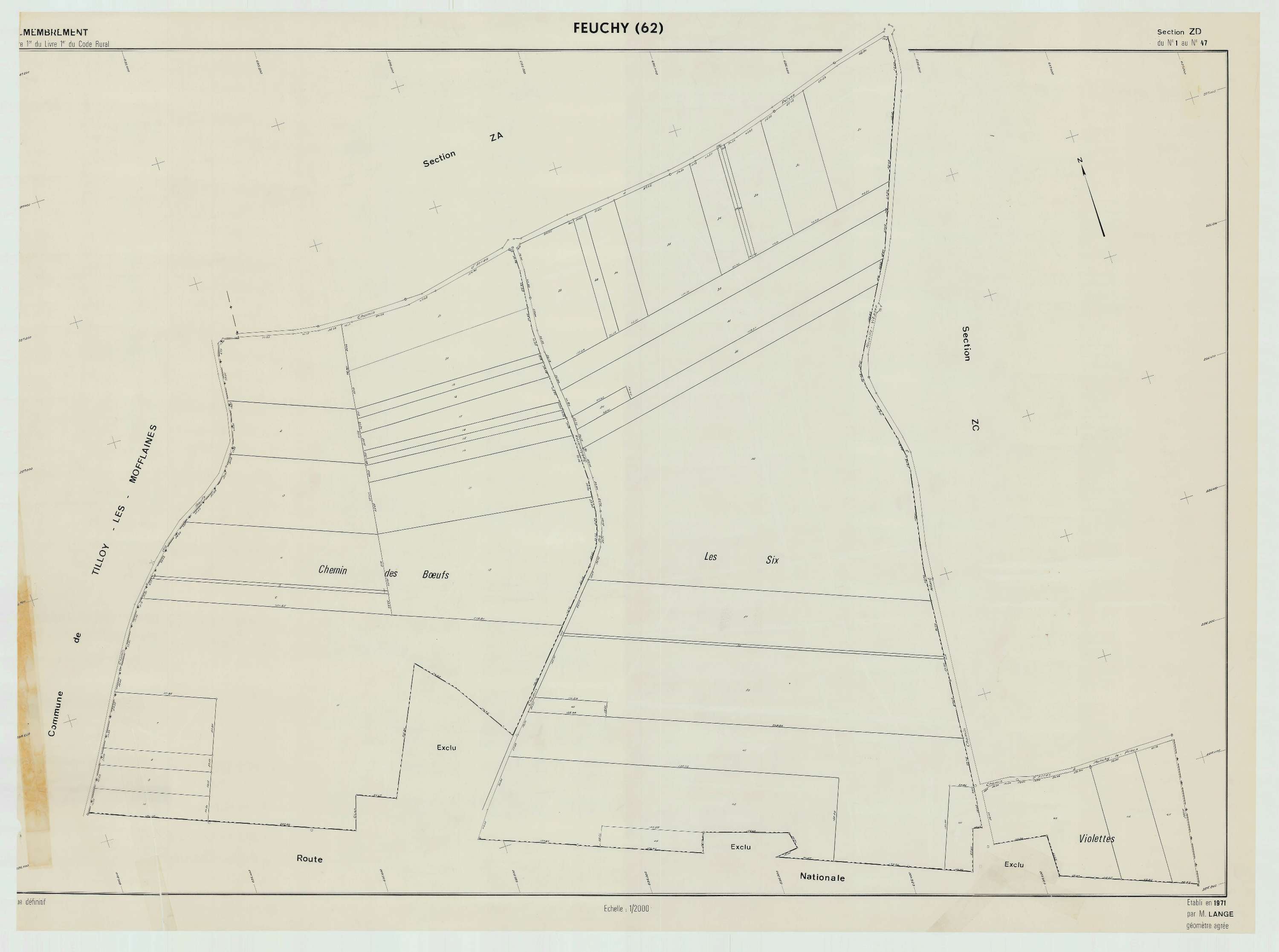 Feuchy - Plan de remembrement : section ZD.