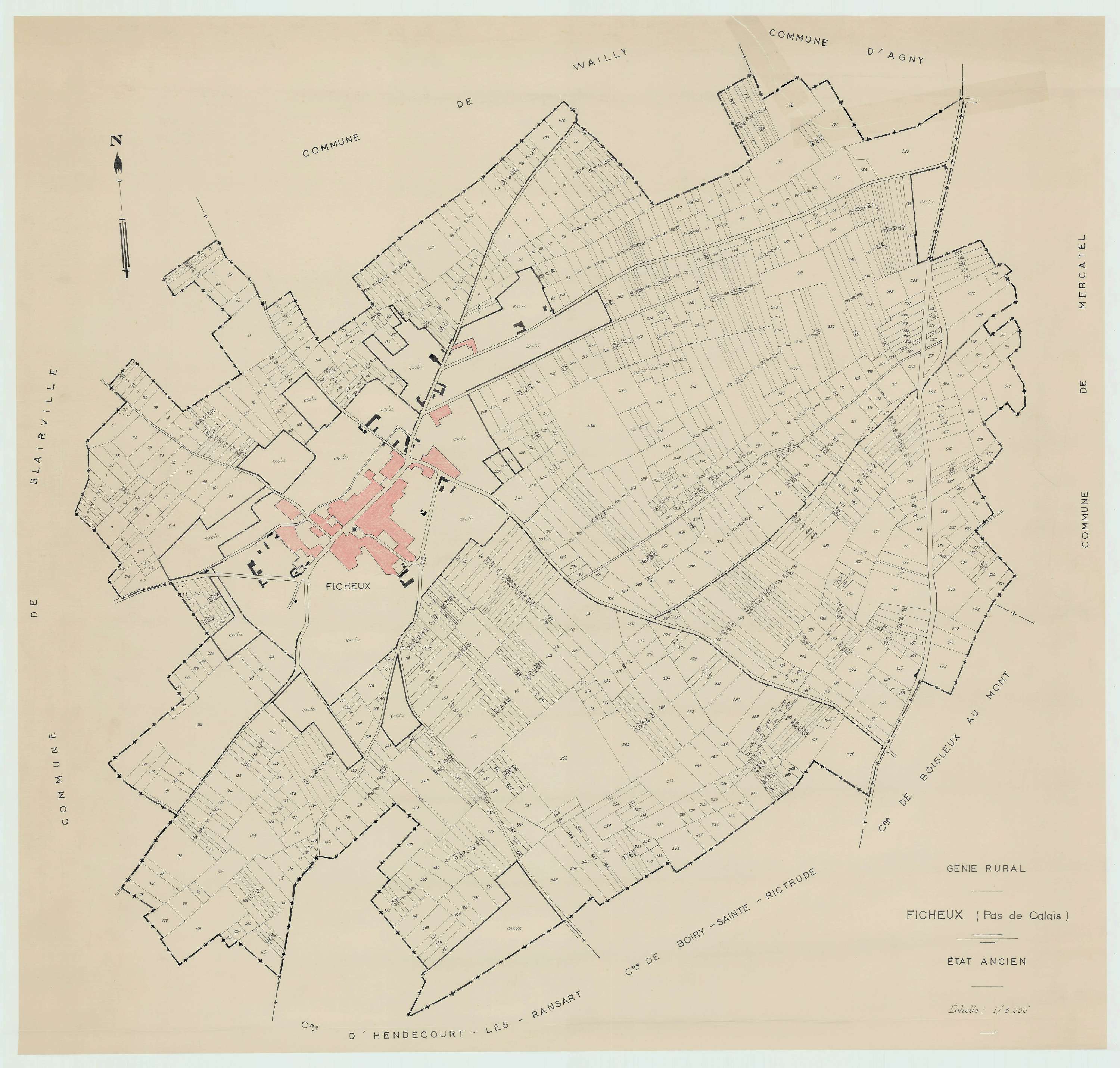 Ficheux - Plan cadastral : tableau d'assemblage antérieur au remembrement.