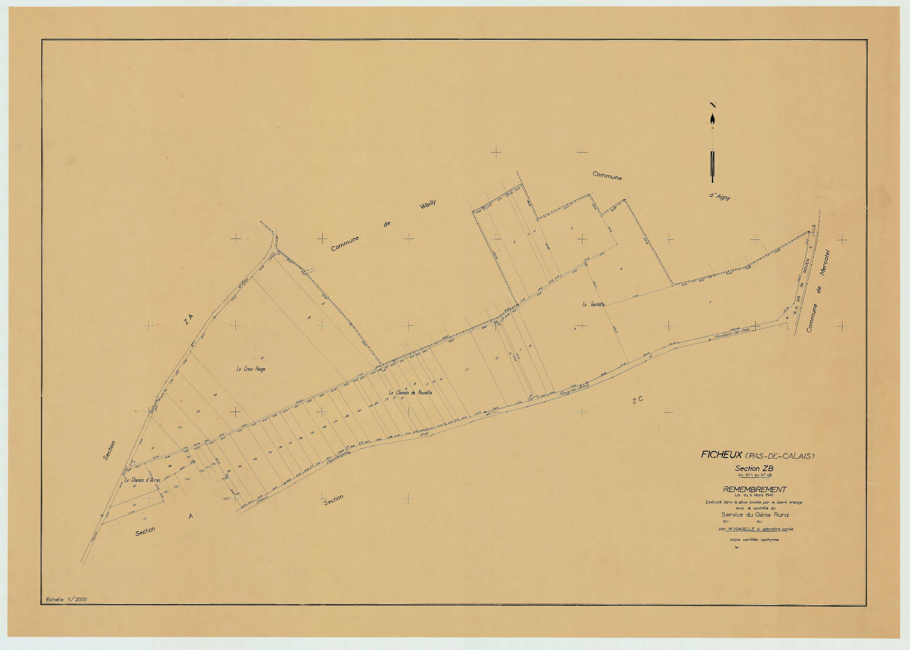 Ficheux - Plan de remembrement : section ZB.