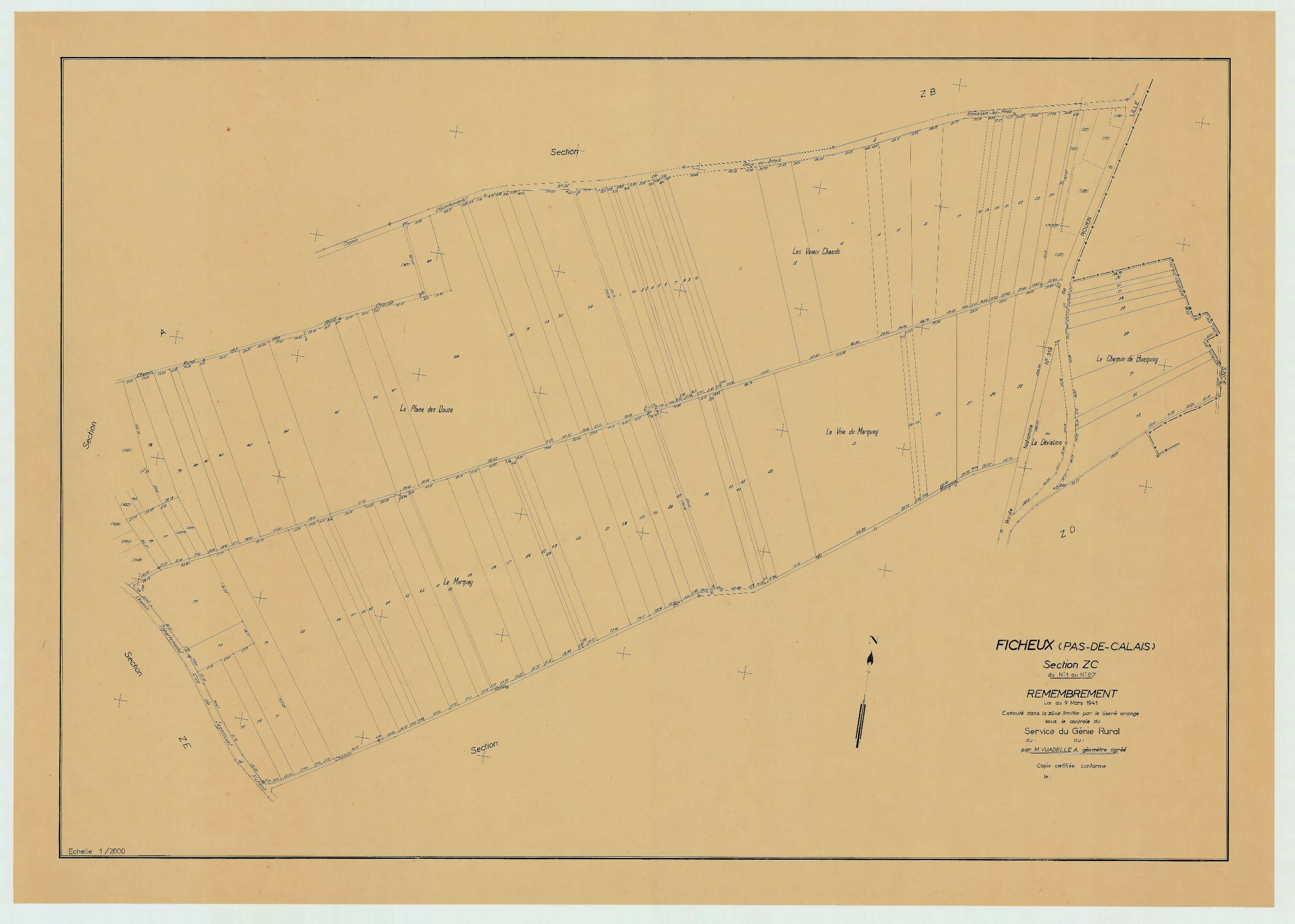 Ficheux - Plan de remembrement : section ZC.