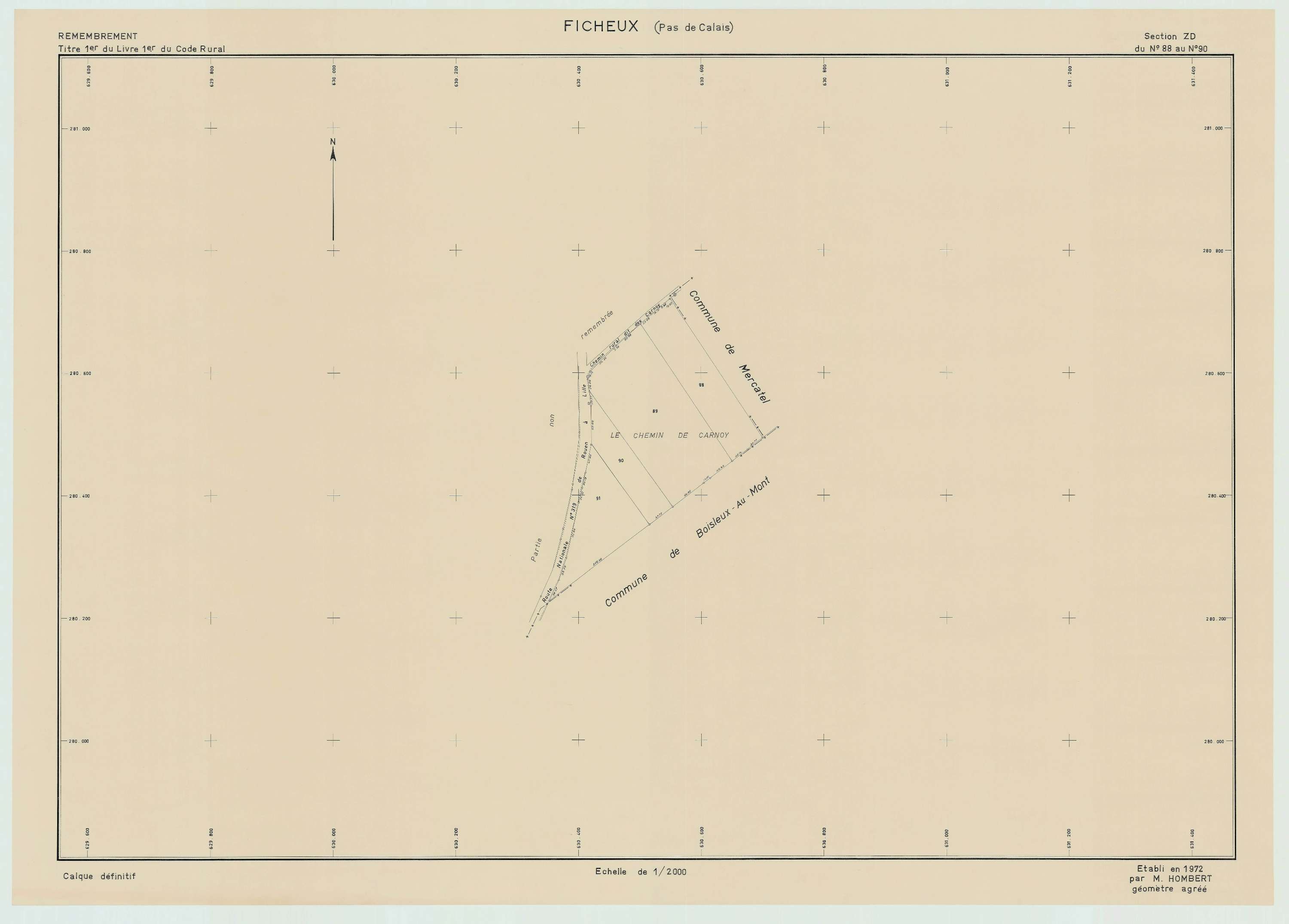 Ficheux - Plan de remembrement : section ZD.