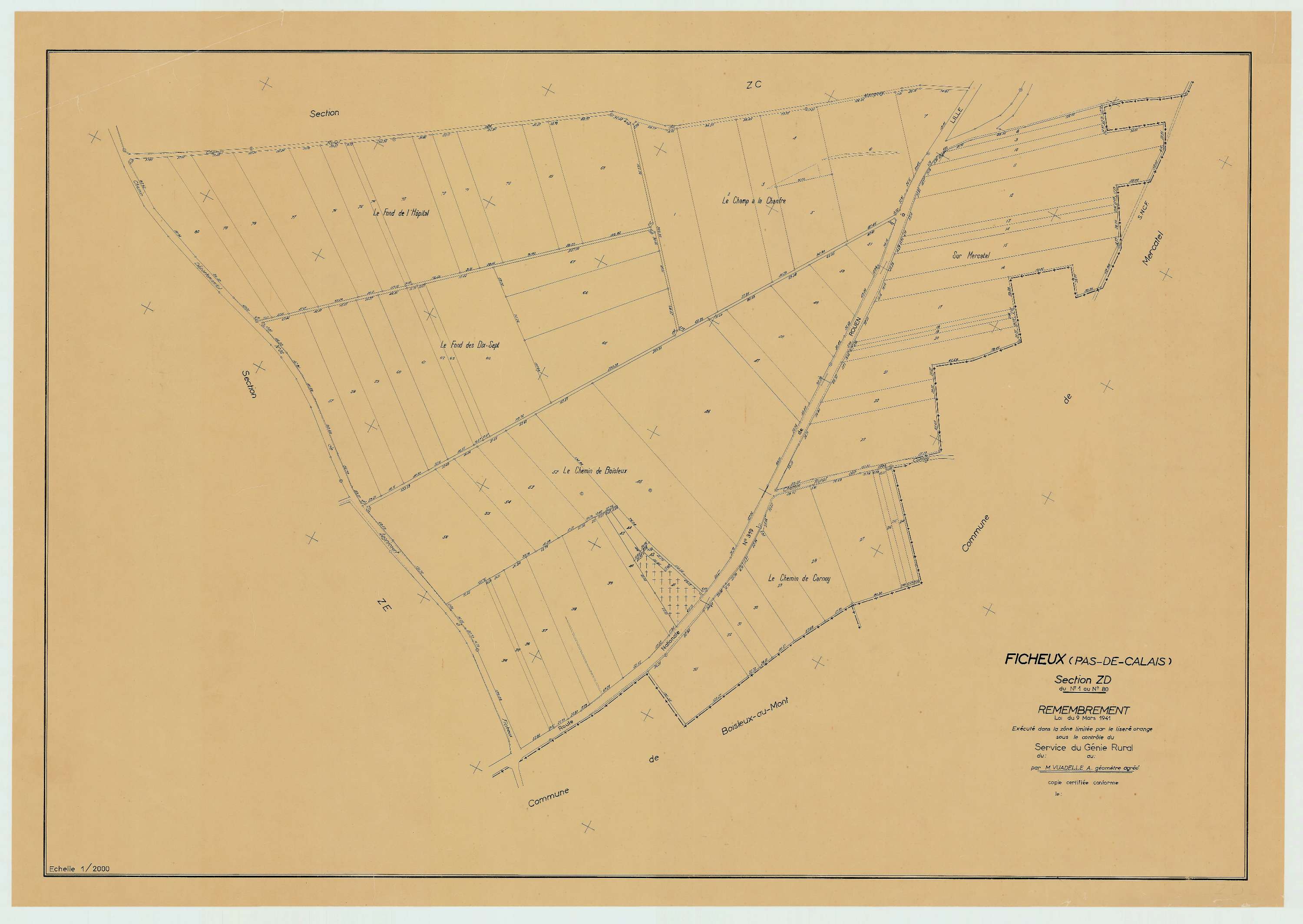 Ficheux - Plan de remembrement : section ZD.